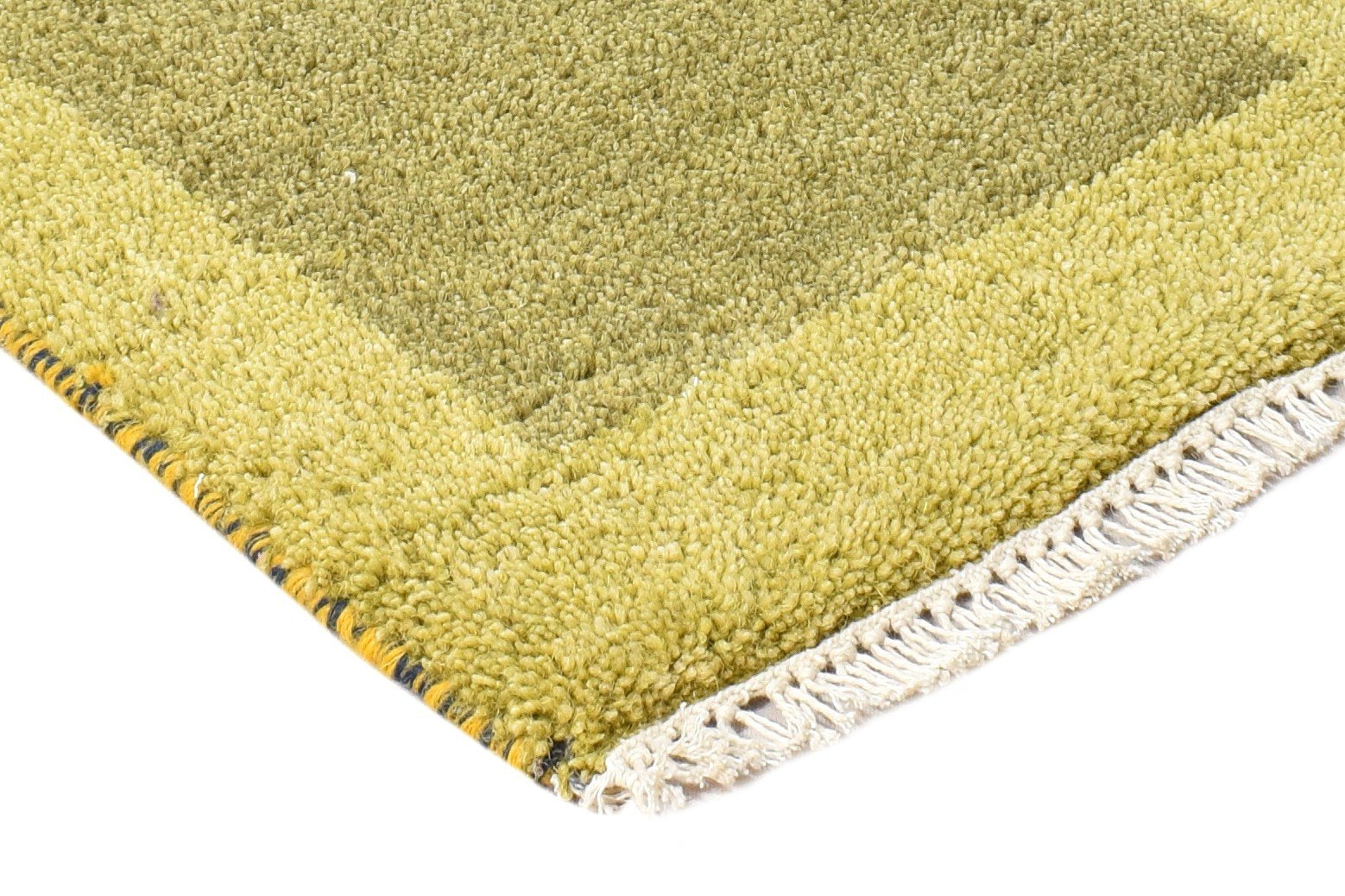 1' X 2' Rug Wool Green Modern Hand Knotted Scandinavian Bordered Small Carpet Area Rug