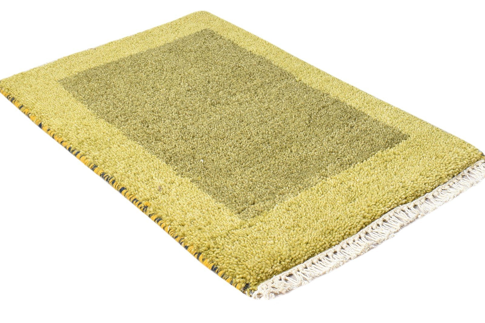 1' X 2' Rug Wool Green Modern Hand Knotted Scandinavian Bordered Small Carpet Area Rug