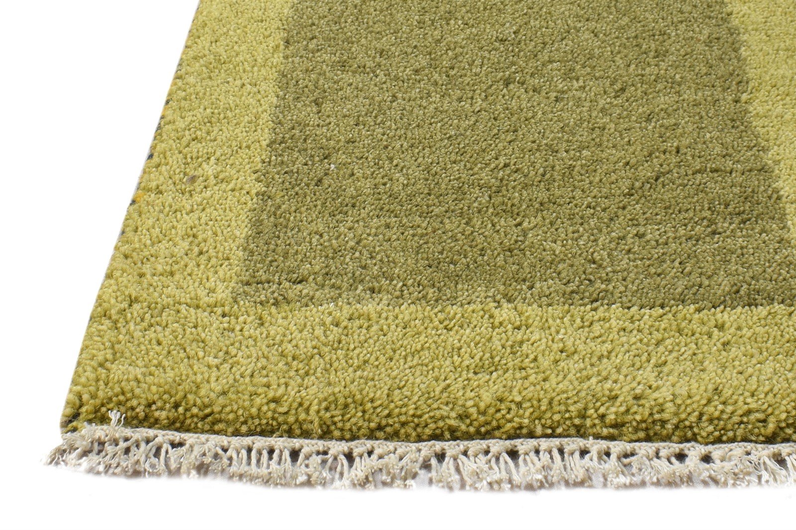 1' X 2' Rug Wool Green Modern Hand Knotted Scandinavian Bordered Small Carpet Area Rug