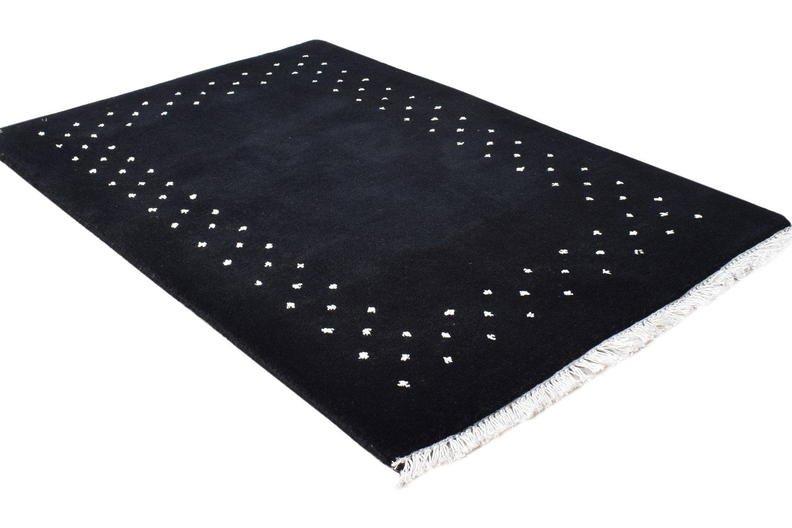 Wool Black Rug 2' X 3' Modern Hand Knotted Scandinavian Bordered Small Carpet Area Rug