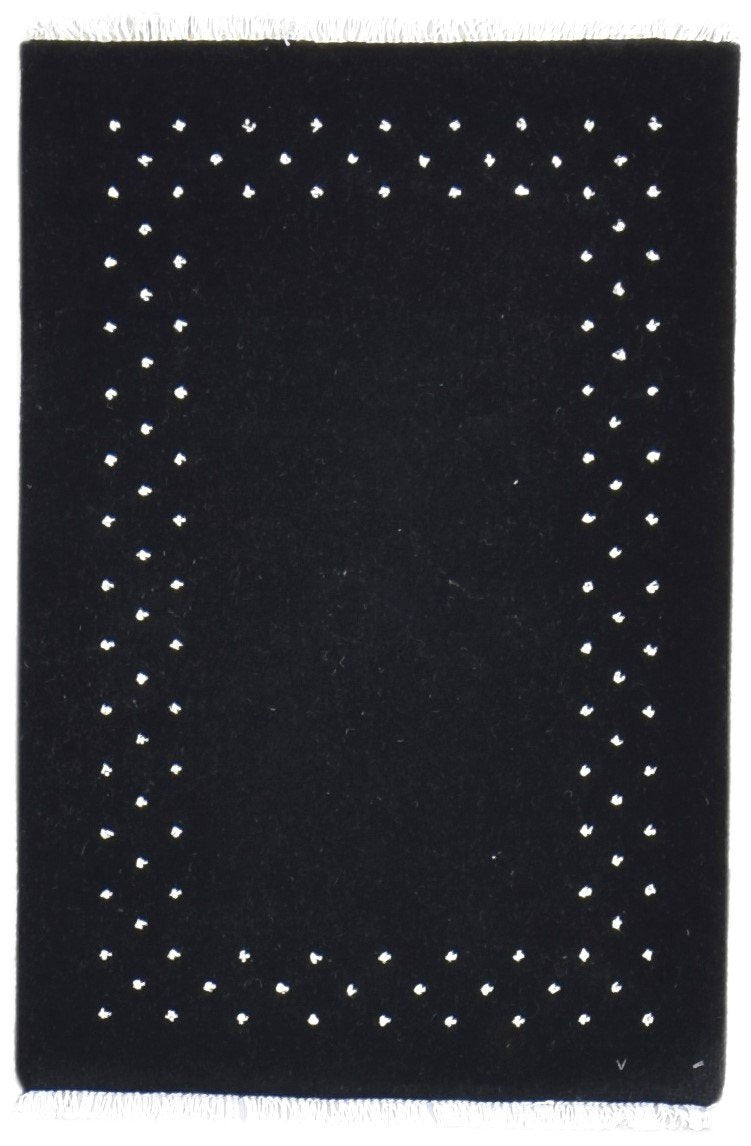 Wool Black Rug 2' X 3' Modern Hand Knotted Scandinavian Bordered Small Carpet Area Rug