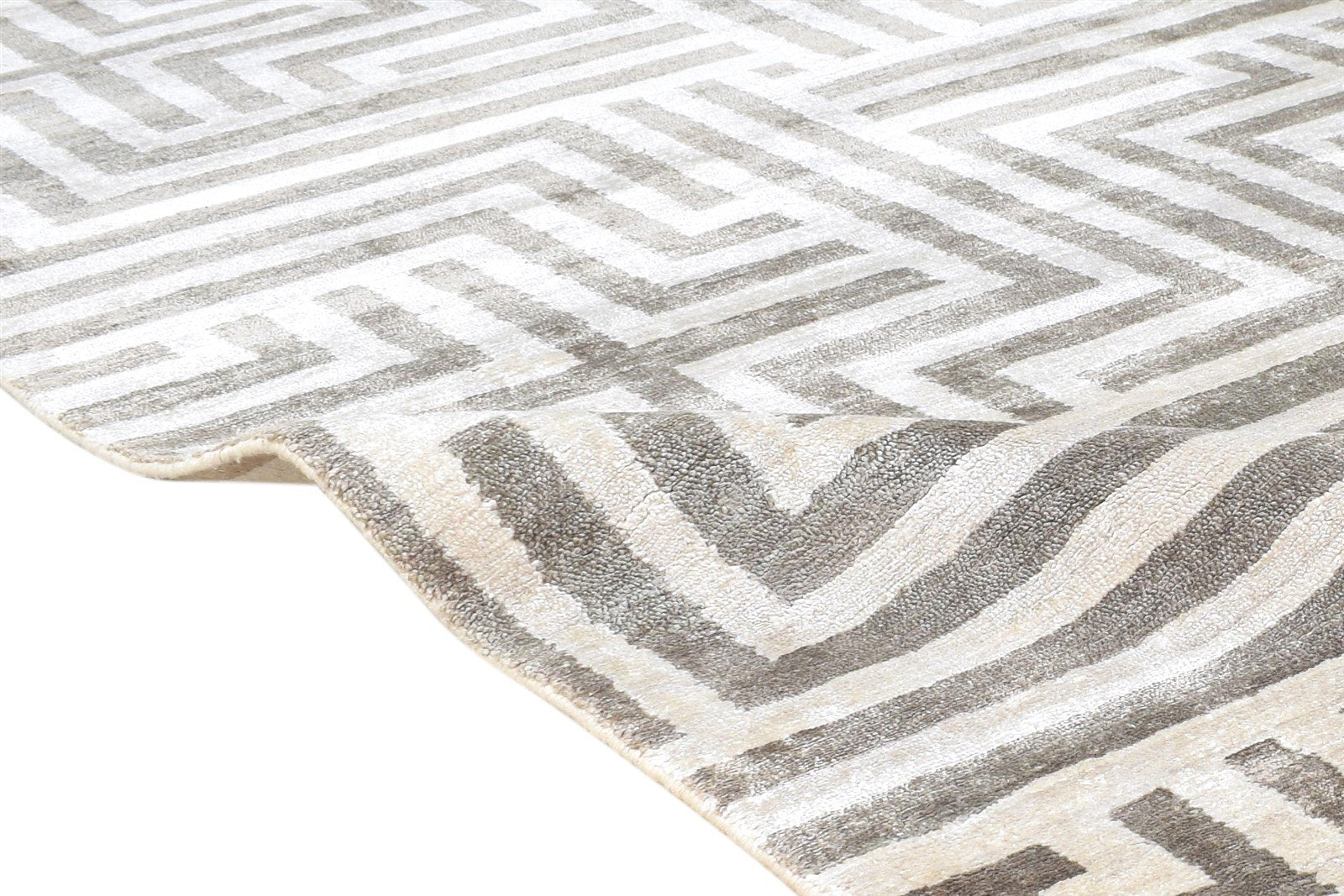 Silk Cream Rug 6' X 8' Modern Hand Knotted Moroccan Geometric Room Size Carpet Area Rug