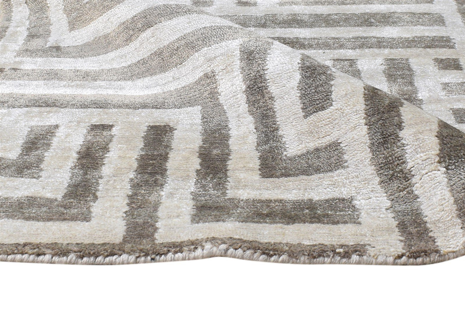 Silk Cream Rug 6' X 8' Modern Hand Knotted Moroccan Geometric Room Size Carpet Area Rug