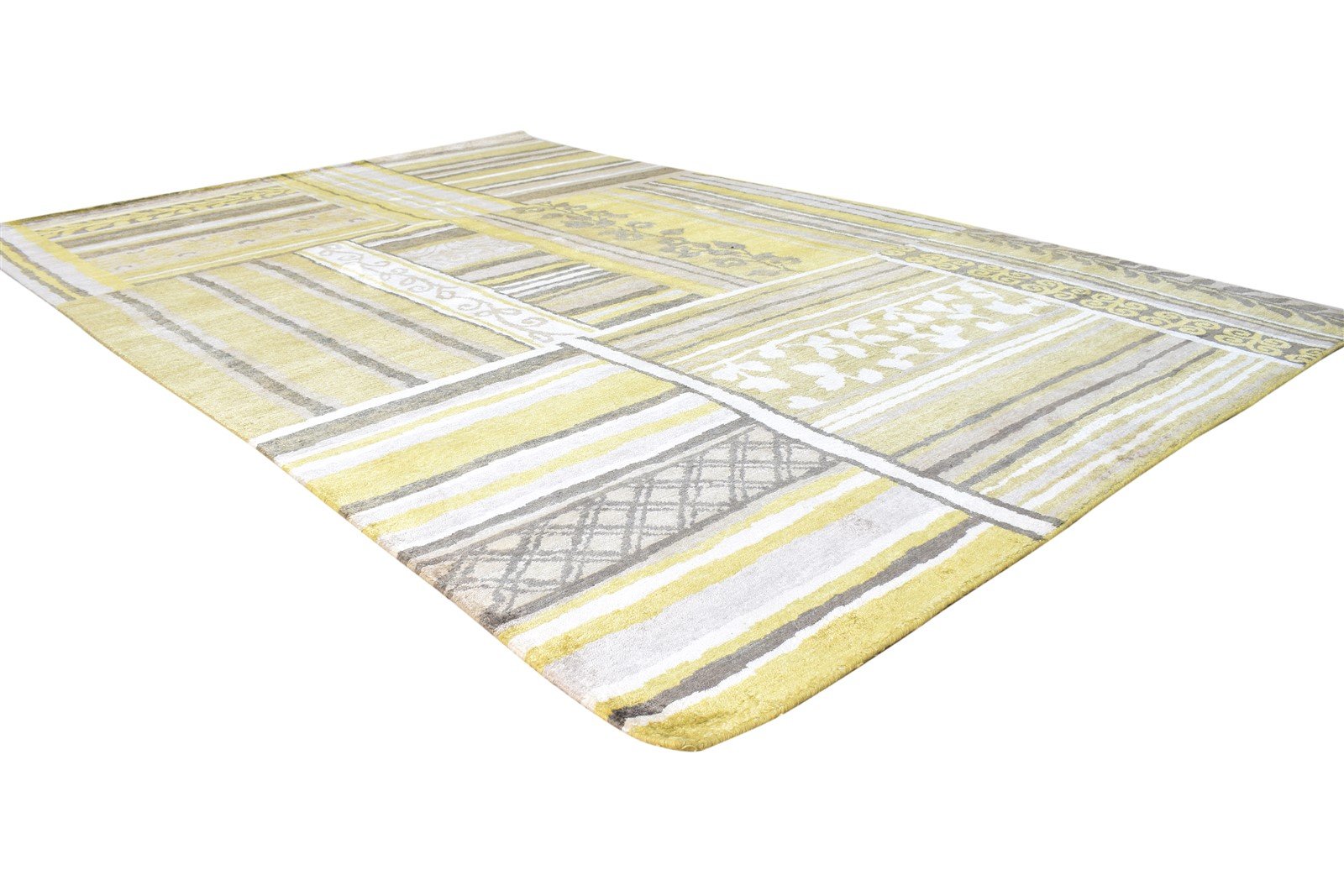 Hand Knotted Green Silk Rug 6' X 9' Modern Scandinavian Abstract Large Carpet Area Rug