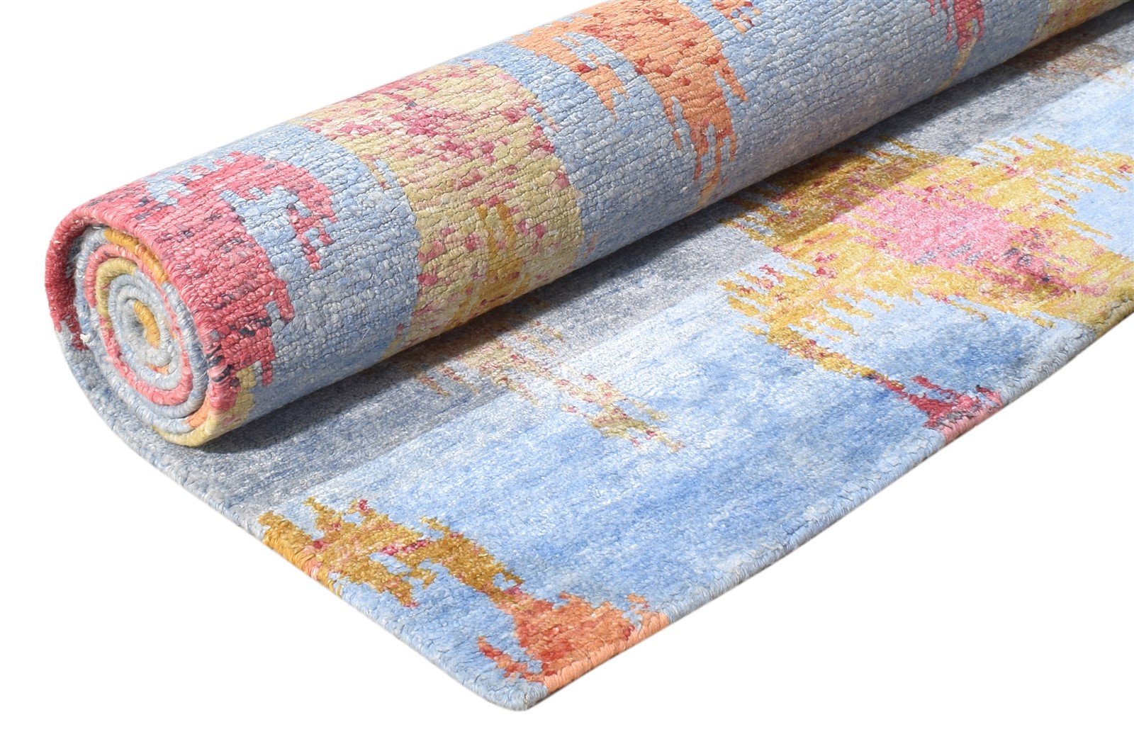 Hand Knotted Light Blue Silk Rug 6' X 9' Modern European Ikat Room Size Carpet Area Rug