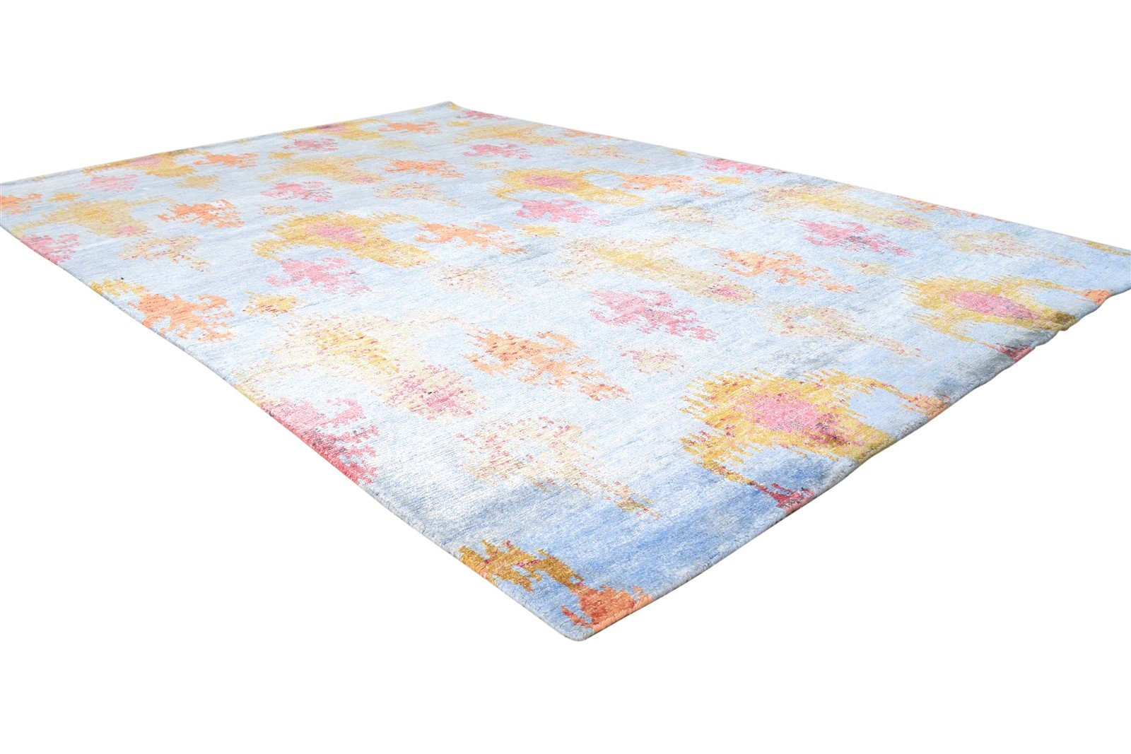 Hand Knotted Light Blue Silk Rug 6' X 9' Modern European Ikat Room Size Carpet Area Rug