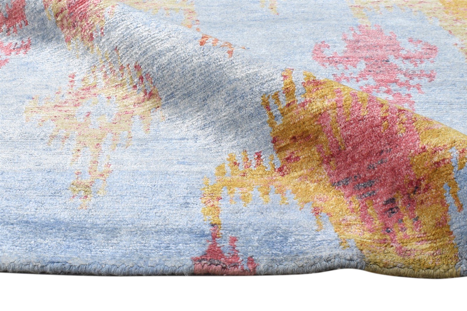 Hand Knotted Light Blue Silk Rug 6' X 9' Modern European Ikat Room Size Carpet Area Rug