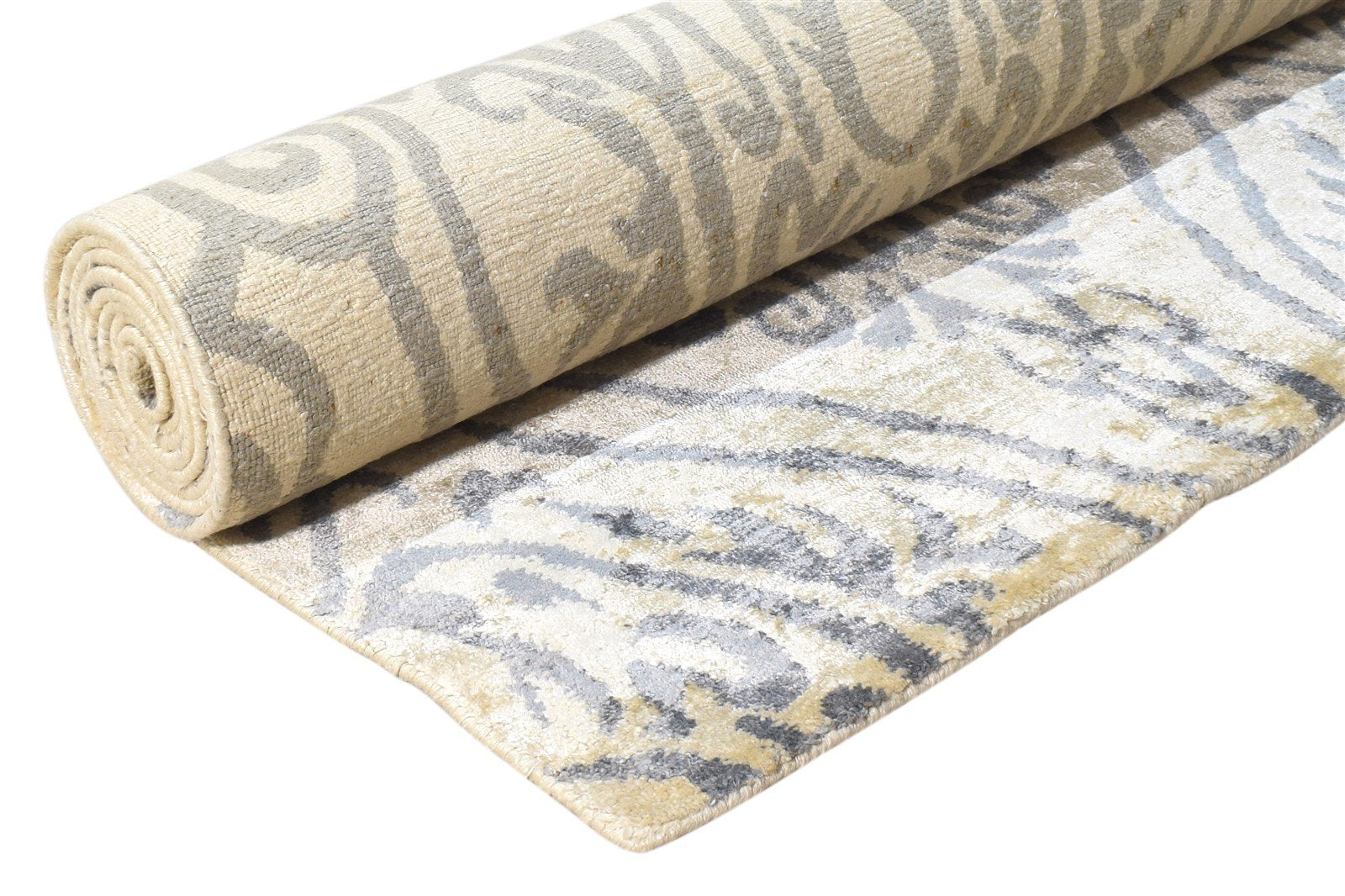 Silk Cream Rug 6' X 9' Modern Hand Knotted European Damask Room Size Carpet Area Rug