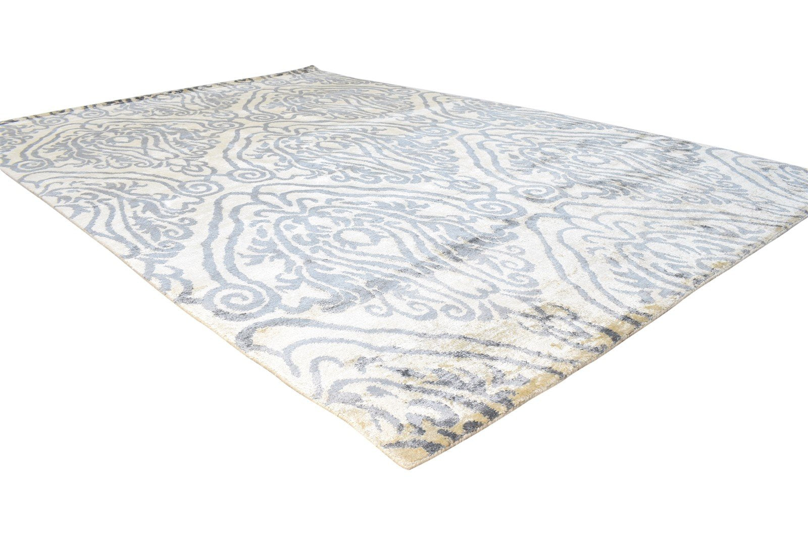 Silk Cream Rug 6' X 9' Modern Hand Knotted European Damask Room Size Carpet Area Rug