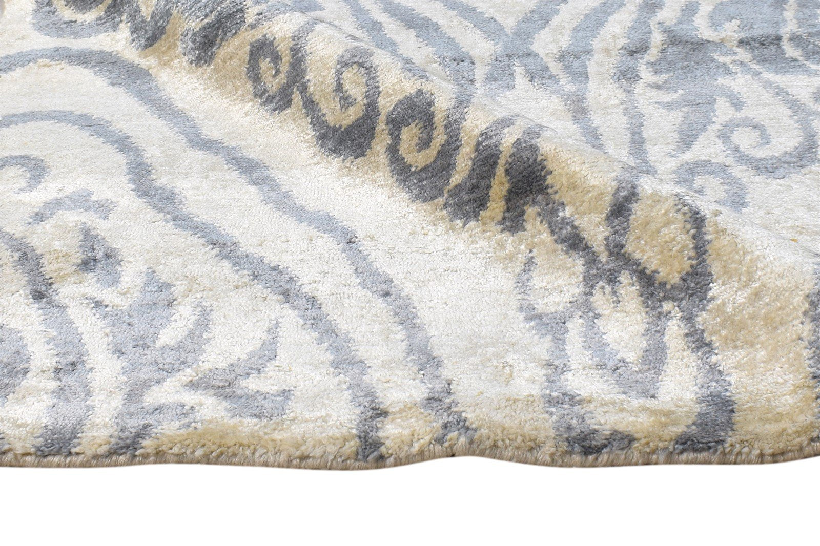 Silk Cream Rug 6' X 9' Modern Hand Knotted European Damask Room Size Carpet Area Rug