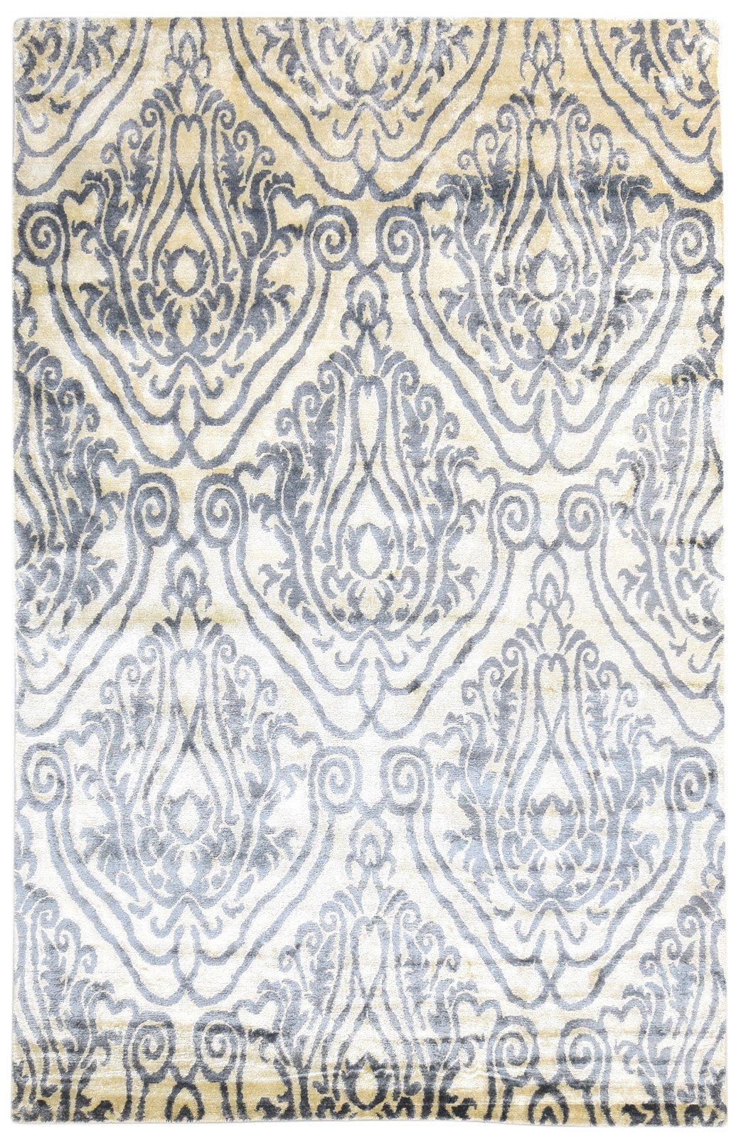 Silk Cream Rug 6' X 9' Modern Hand Knotted European Damask Room Size Carpet Area Rug