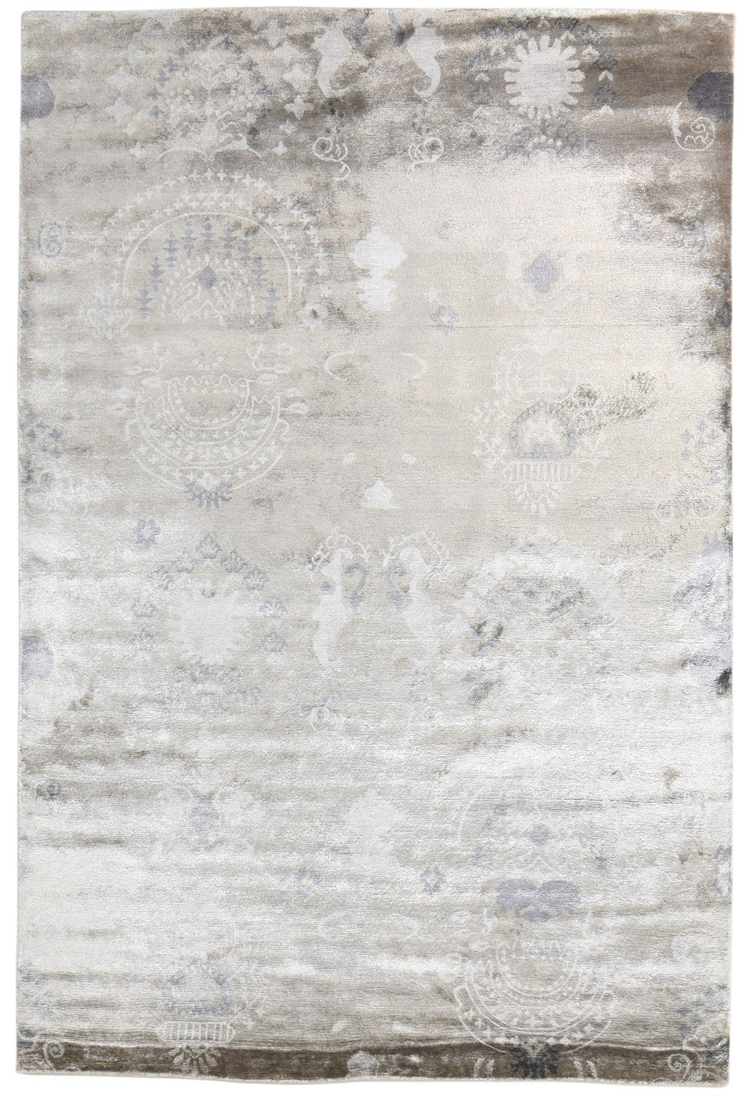 Grey Silk Rug 6' X 8' Modern Hand Knotted American Abstract Room Size Carpet Area Rug