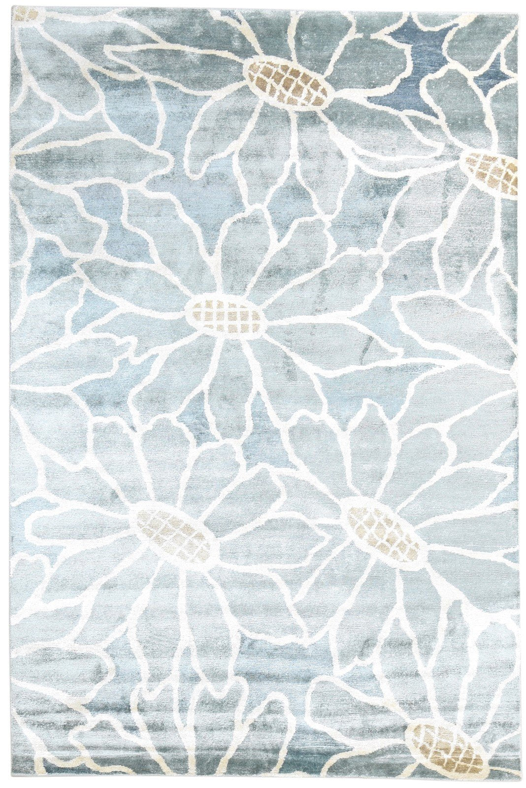 Silk Grey Rug 6' X 9' Modern Hand Knotted French Floral Room Size Carpet Area Rug