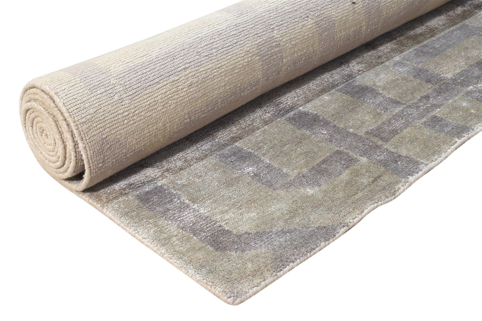 6X9 Rug Silk Beige Modern Hand Knotted Scandinavian Geometric Room Size Carpet Area Rug