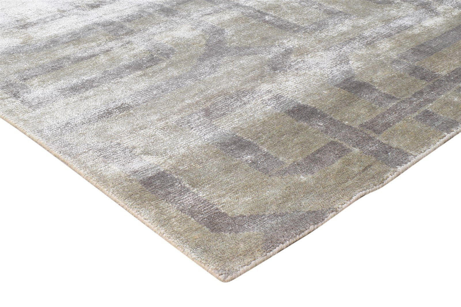6X9 Rug Silk Beige Modern Hand Knotted Scandinavian Geometric Room Size Carpet Area Rug
