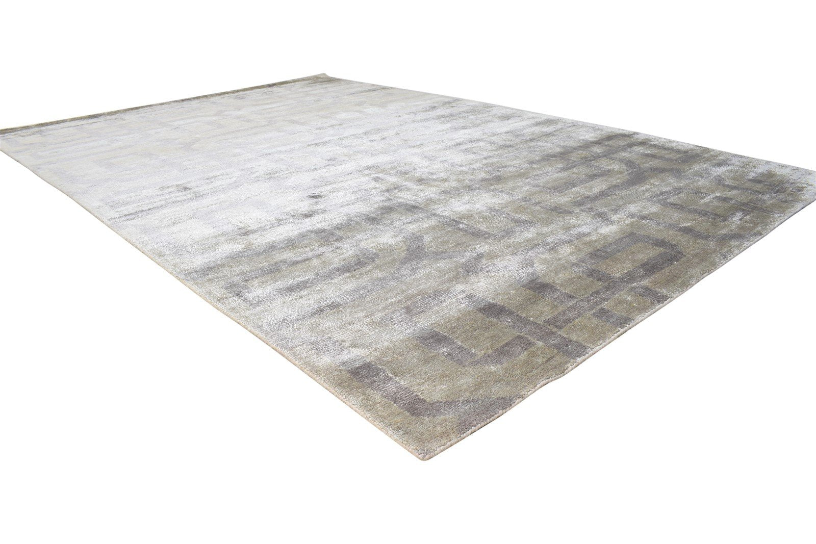 6X9 Rug Silk Beige Modern Hand Knotted Scandinavian Geometric Room Size Carpet Area Rug