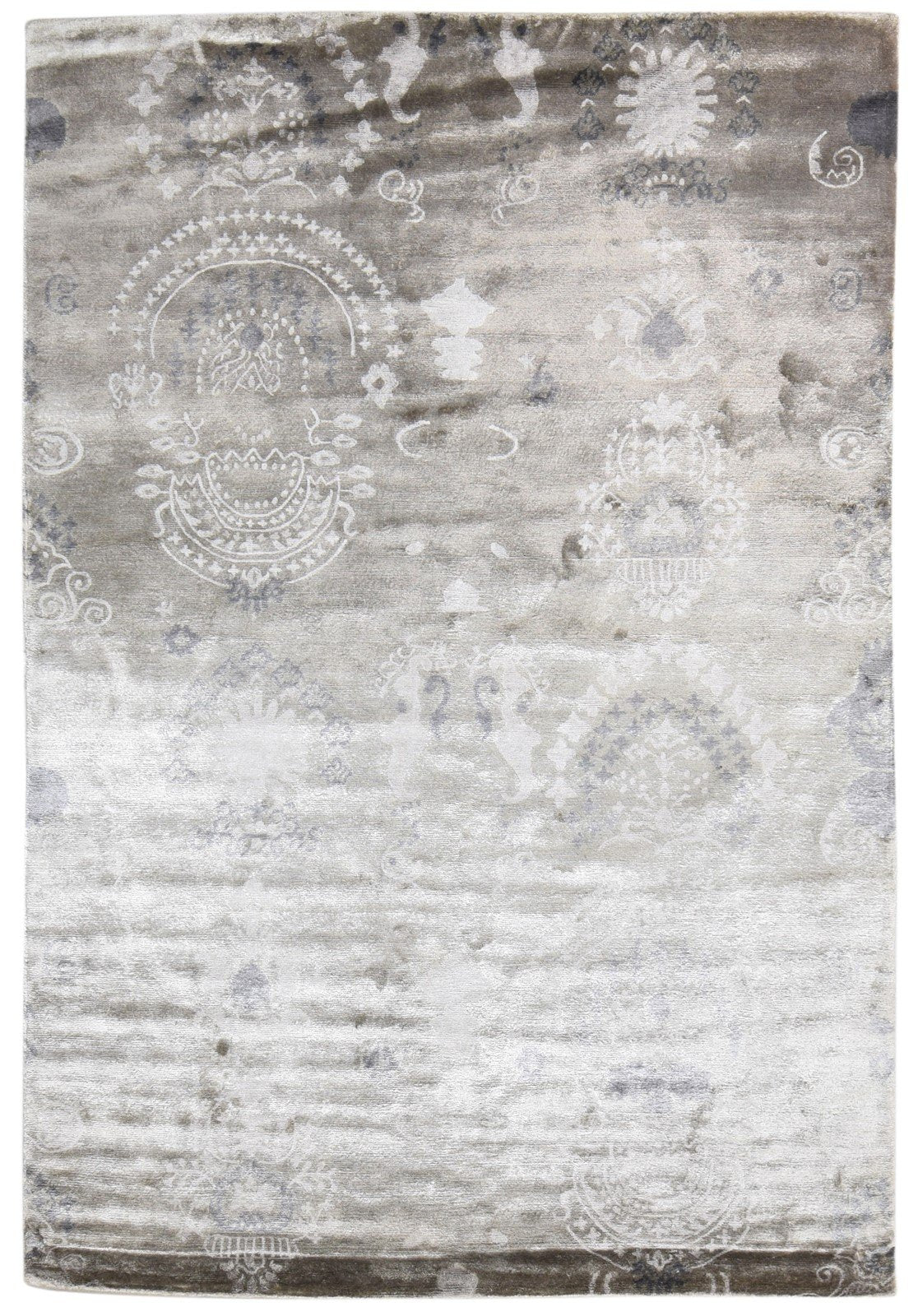 Hand Knotted Grey Silk Rug 6' X 8' Modern American Abstract Room Size Carpet Area Rug