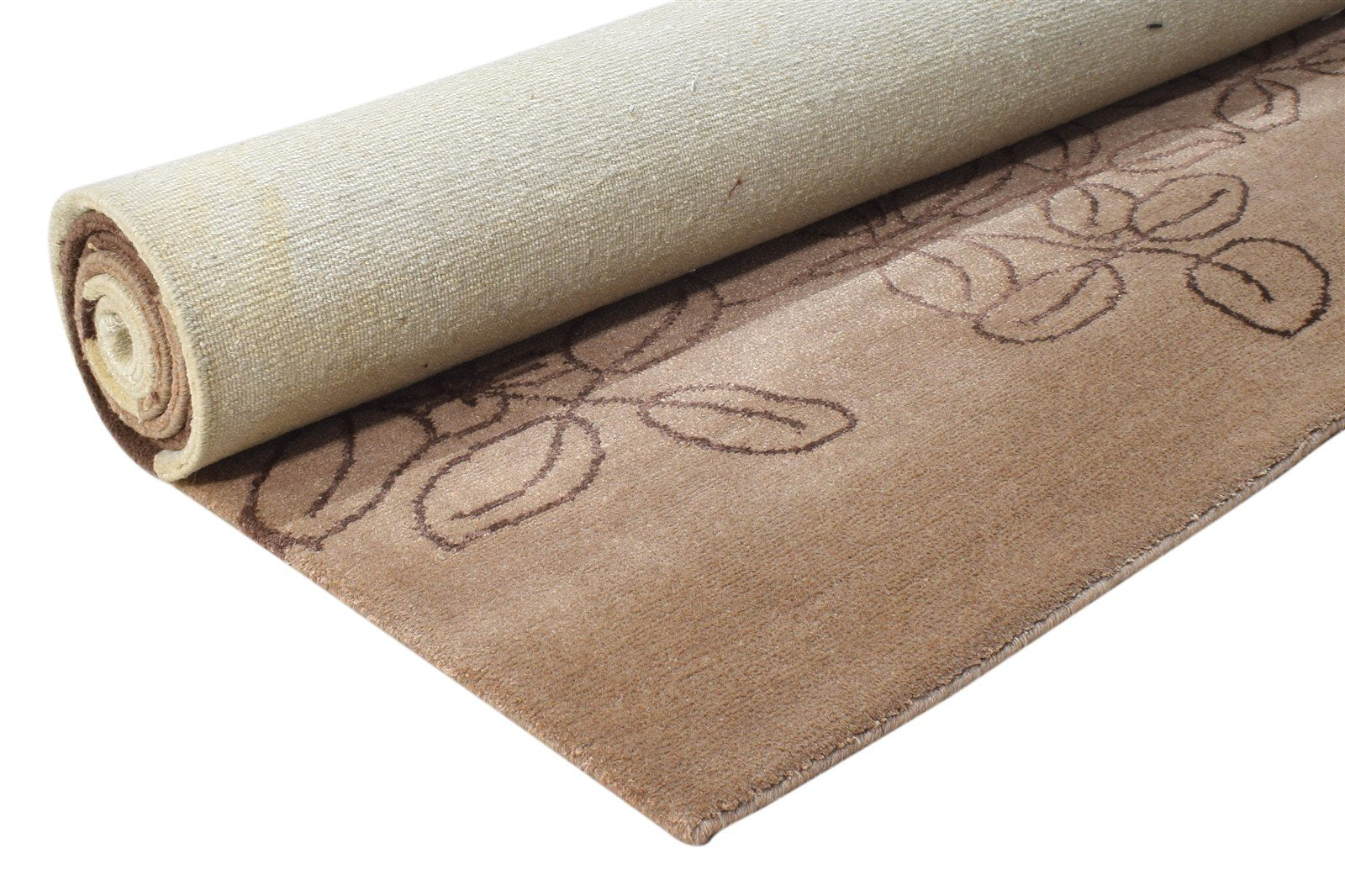 Hand Knotted Brown Silk Rug 6' X 8' Modern French Floral Room Size Carpet Area Rug