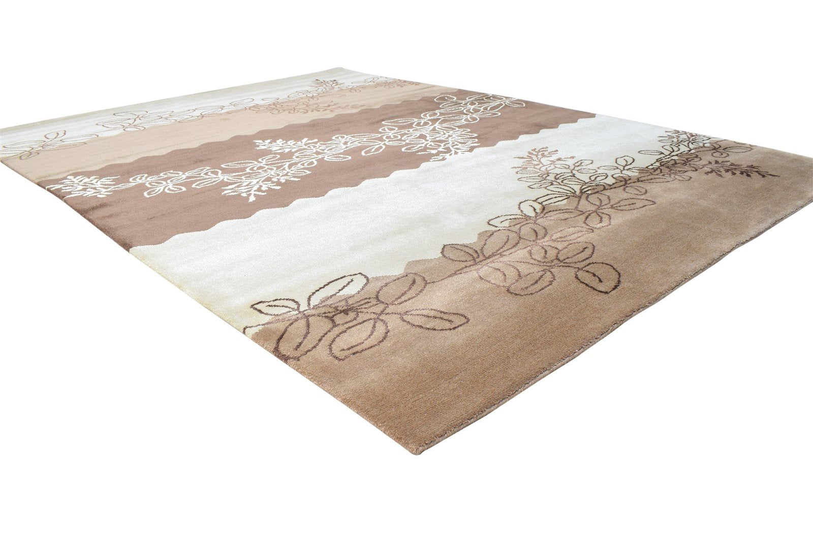 Hand Knotted Brown Silk Rug 6' X 8' Modern French Floral Room Size Carpet Area Rug