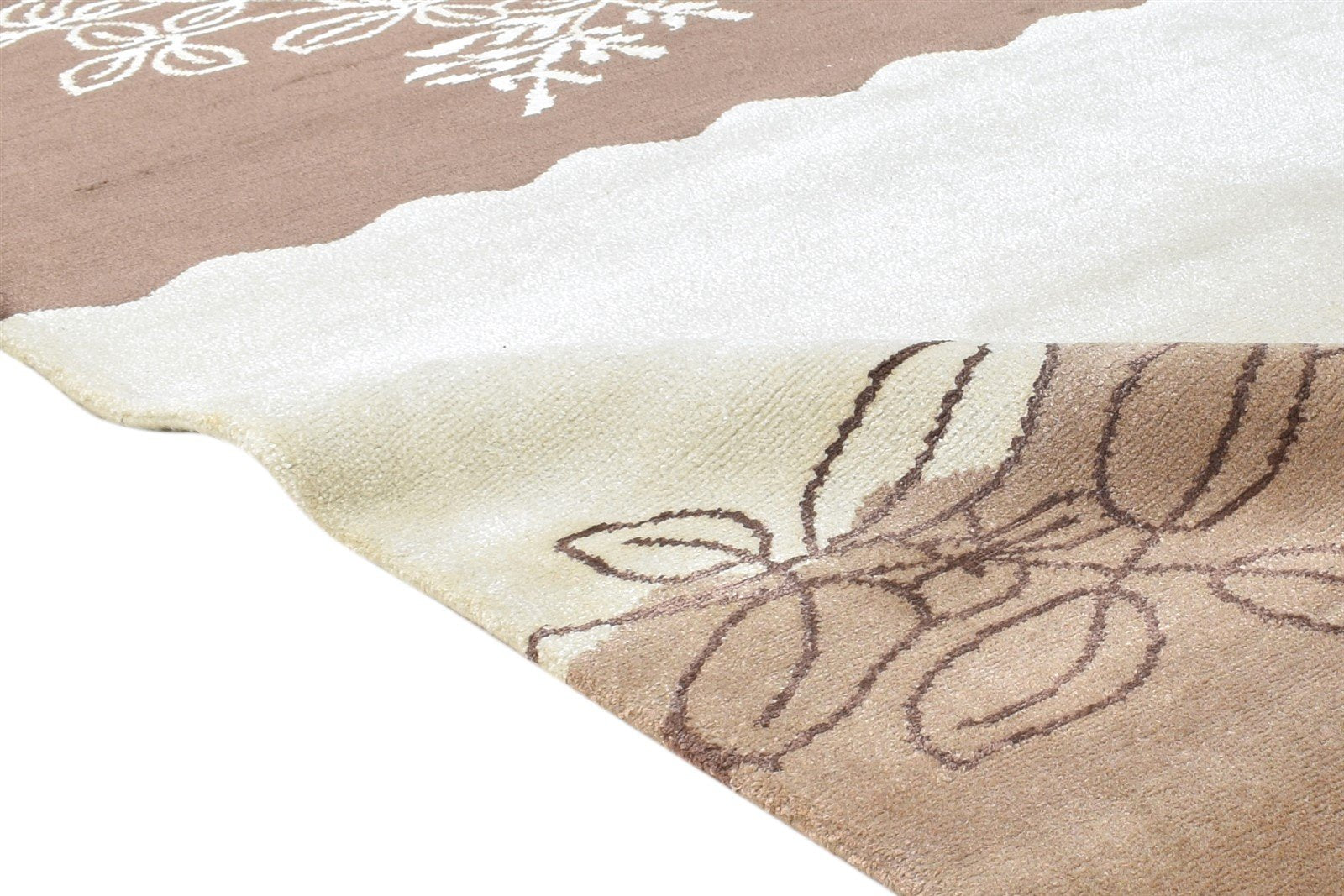 Hand Knotted Brown Silk Rug 6' X 8' Modern French Floral Room Size Carpet Area Rug