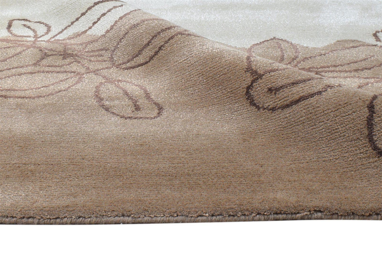 Hand Knotted Brown Silk Rug 6' X 8' Modern French Floral Room Size Carpet Area Rug