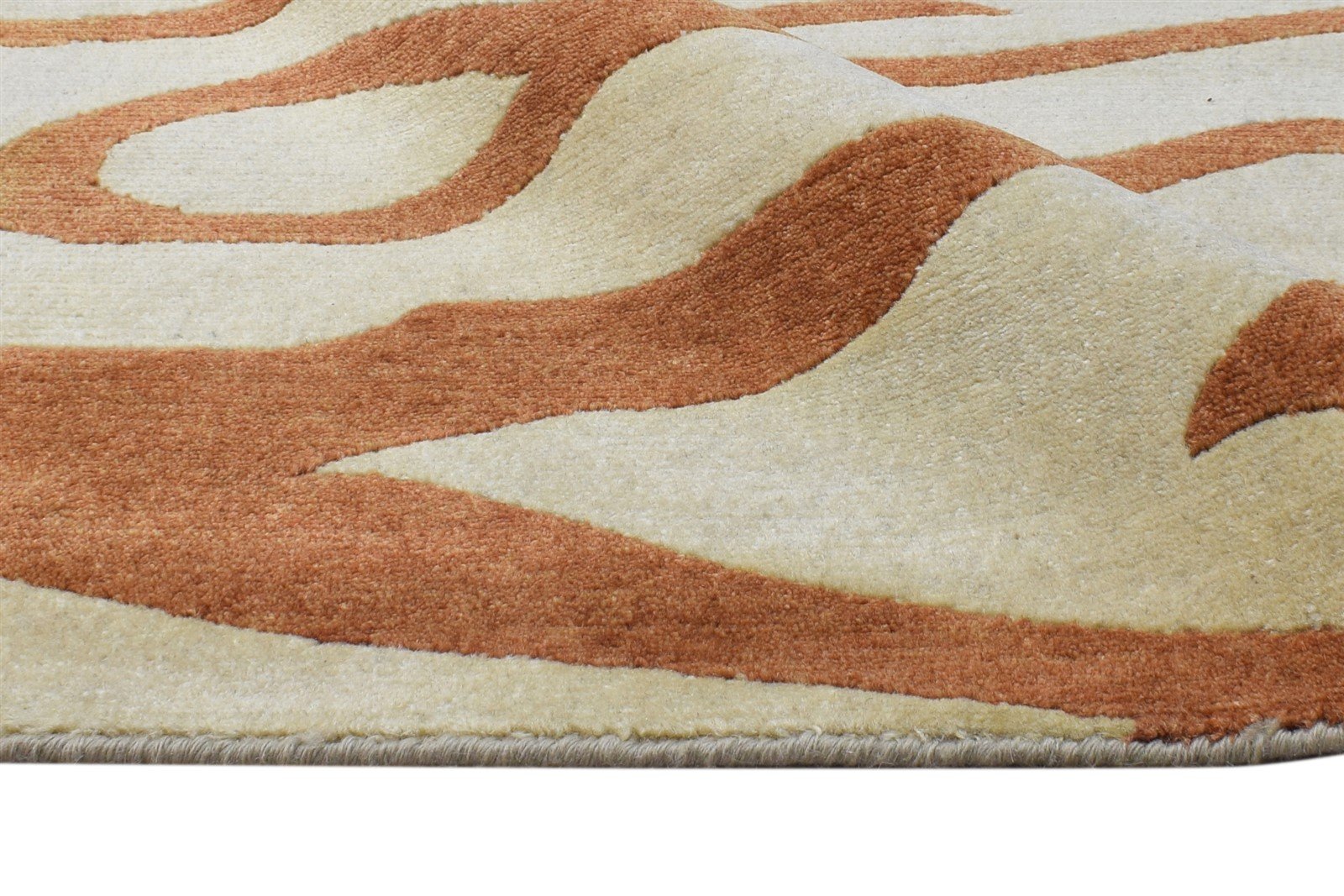 Beige Wool Rug 6' X 9' Modern Hand Knotted American Abstract Room Size Carpet Area Rug