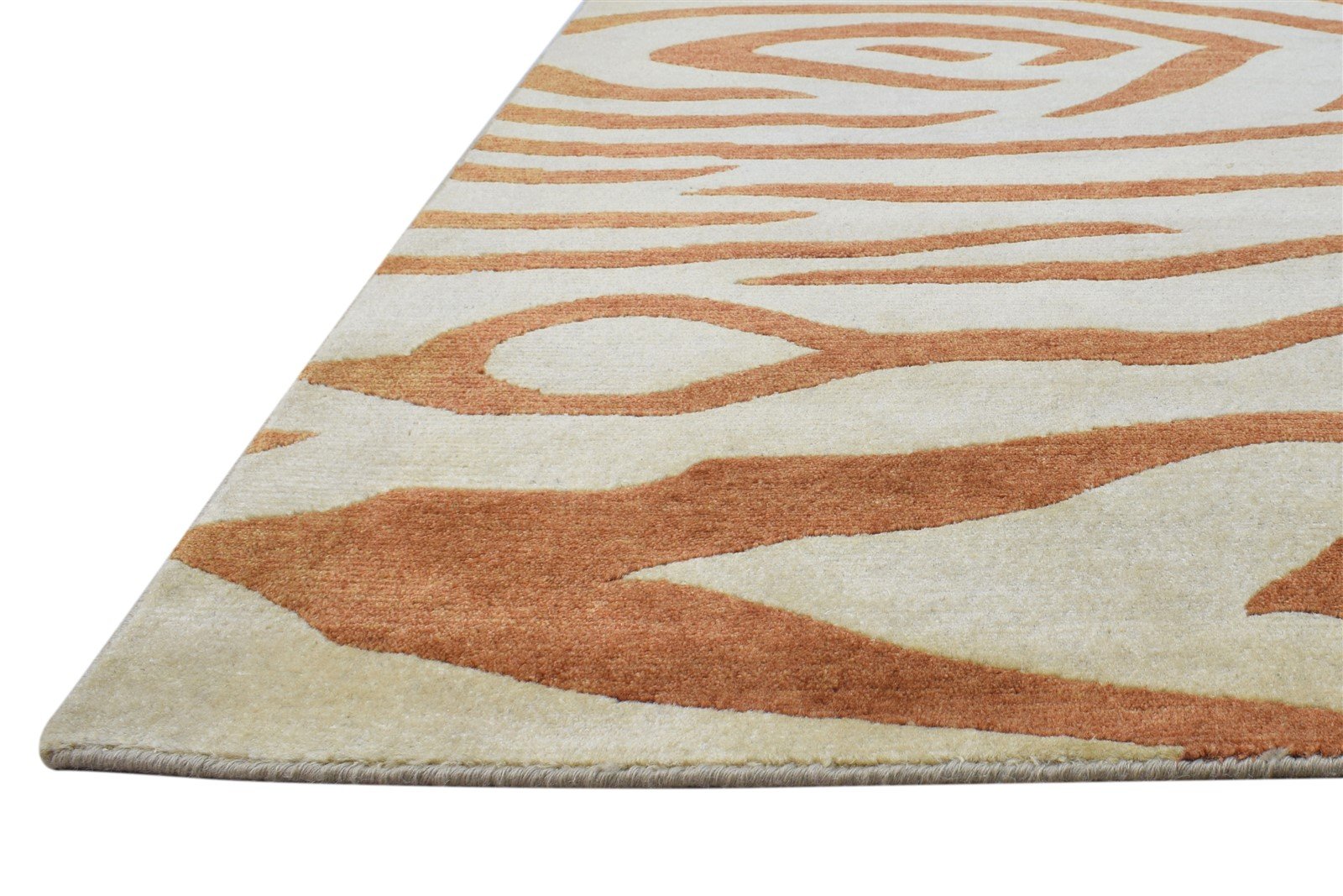 Beige Wool Rug 6' X 9' Modern Hand Knotted American Abstract Room Size Carpet Area Rug