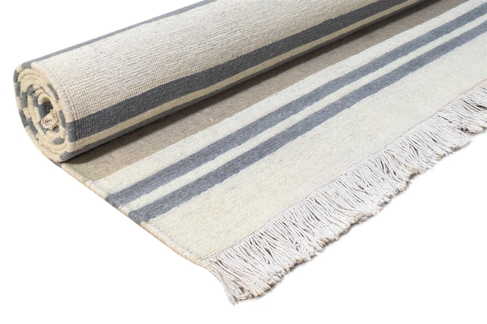 6' X 9' Rug Wool Cream Modern Hand Knotted Scandinavian Striped Room Size Carpet Area Rug