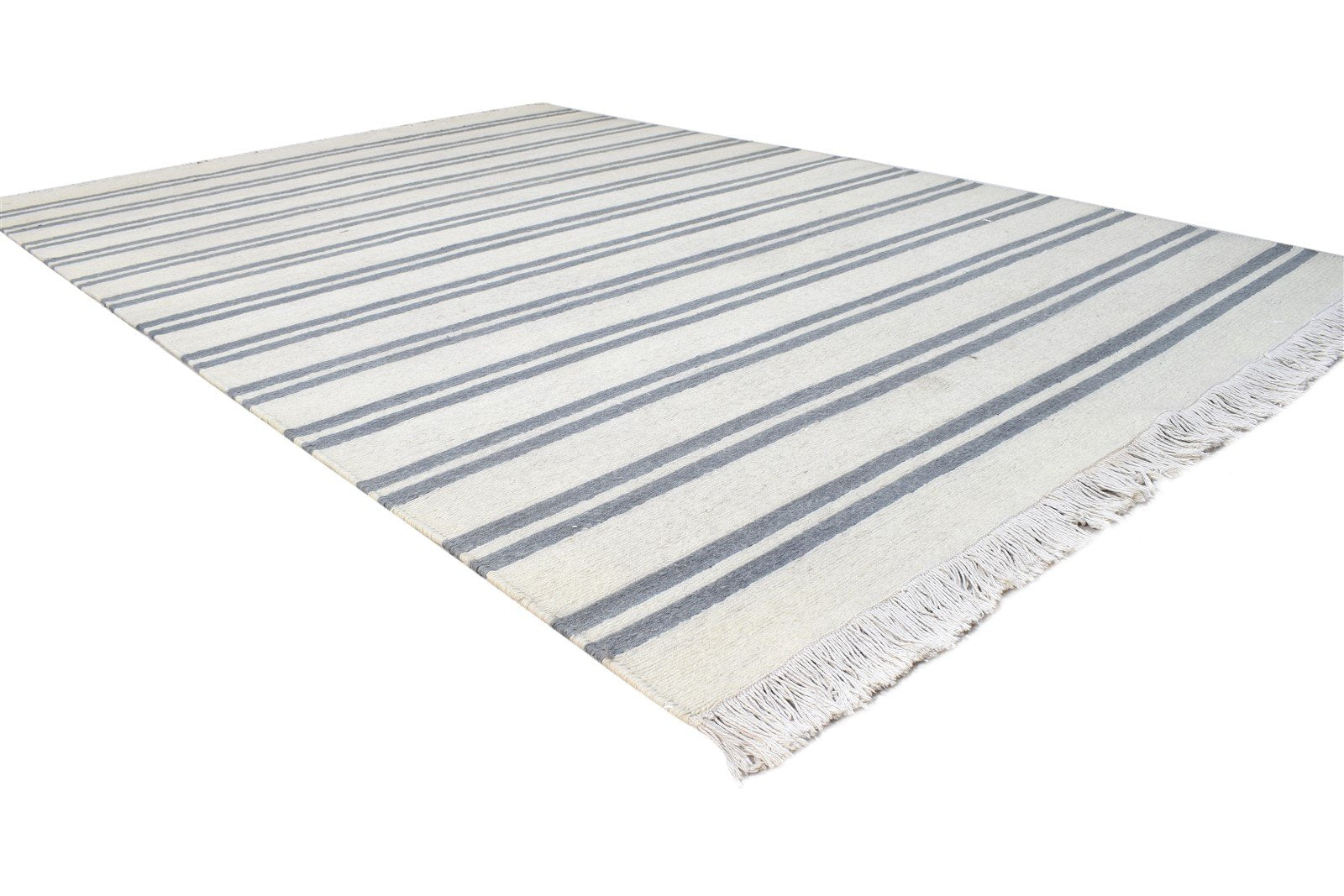 6' X 9' Rug Wool Cream Modern Hand Knotted Scandinavian Striped Room Size Carpet Area Rug