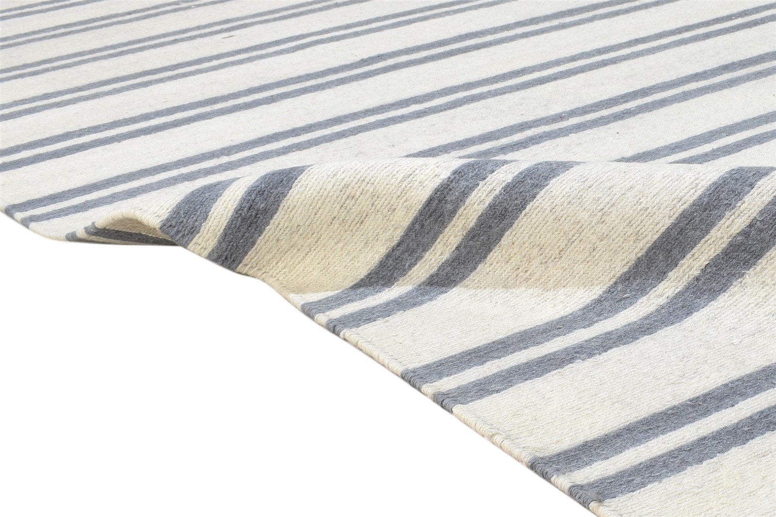 6' X 9' Rug Wool Cream Modern Hand Knotted Scandinavian Striped Room Size Carpet Area Rug