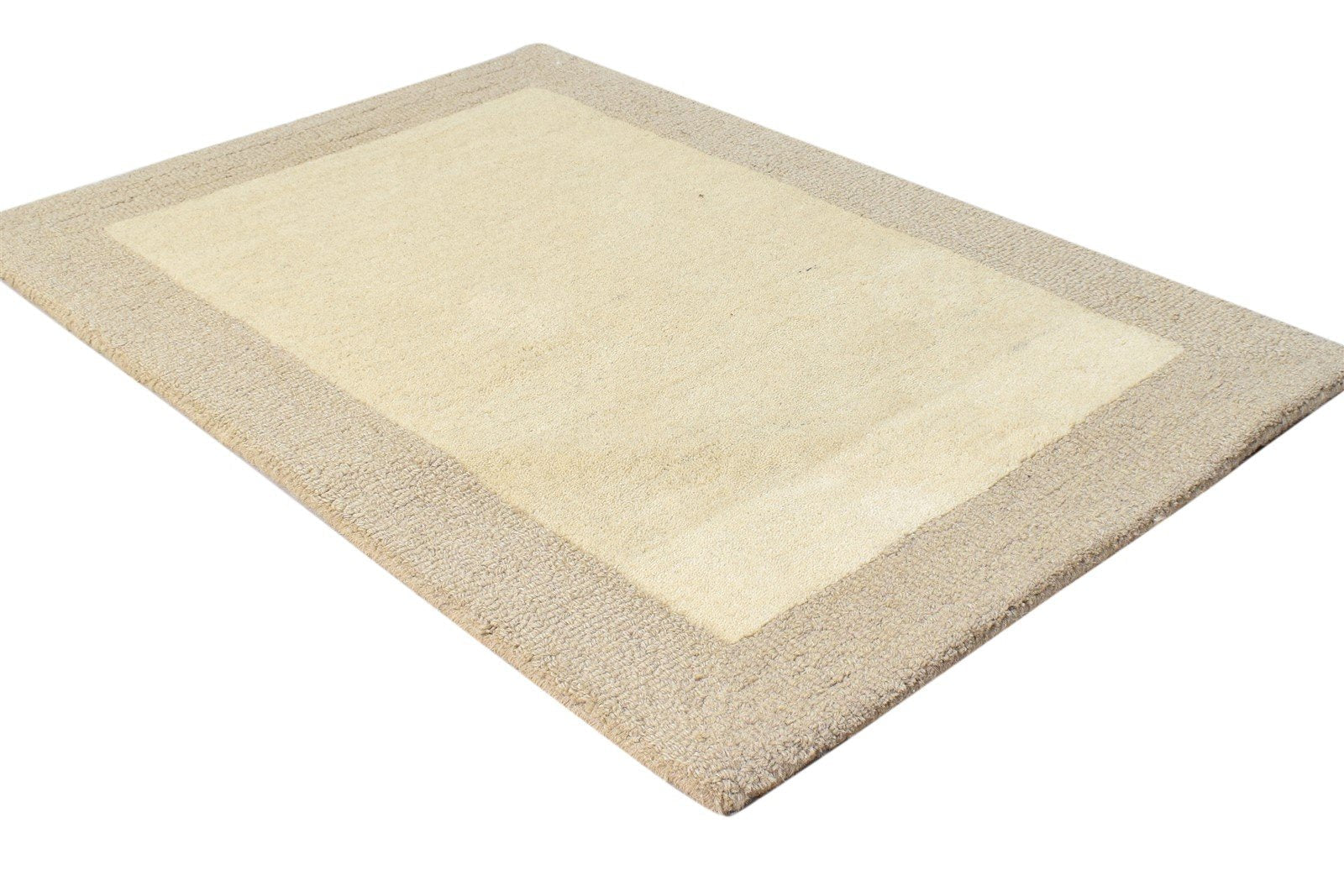 Wool Cream Rug 2' X 3' Modern Hand Tufted Scandinavian Bordered Small Carpet Area Rug