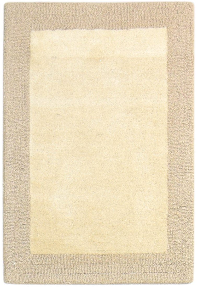 Wool Cream Rug 2' X 3' Modern Hand Tufted Scandinavian Bordered Small Carpet Area Rug
