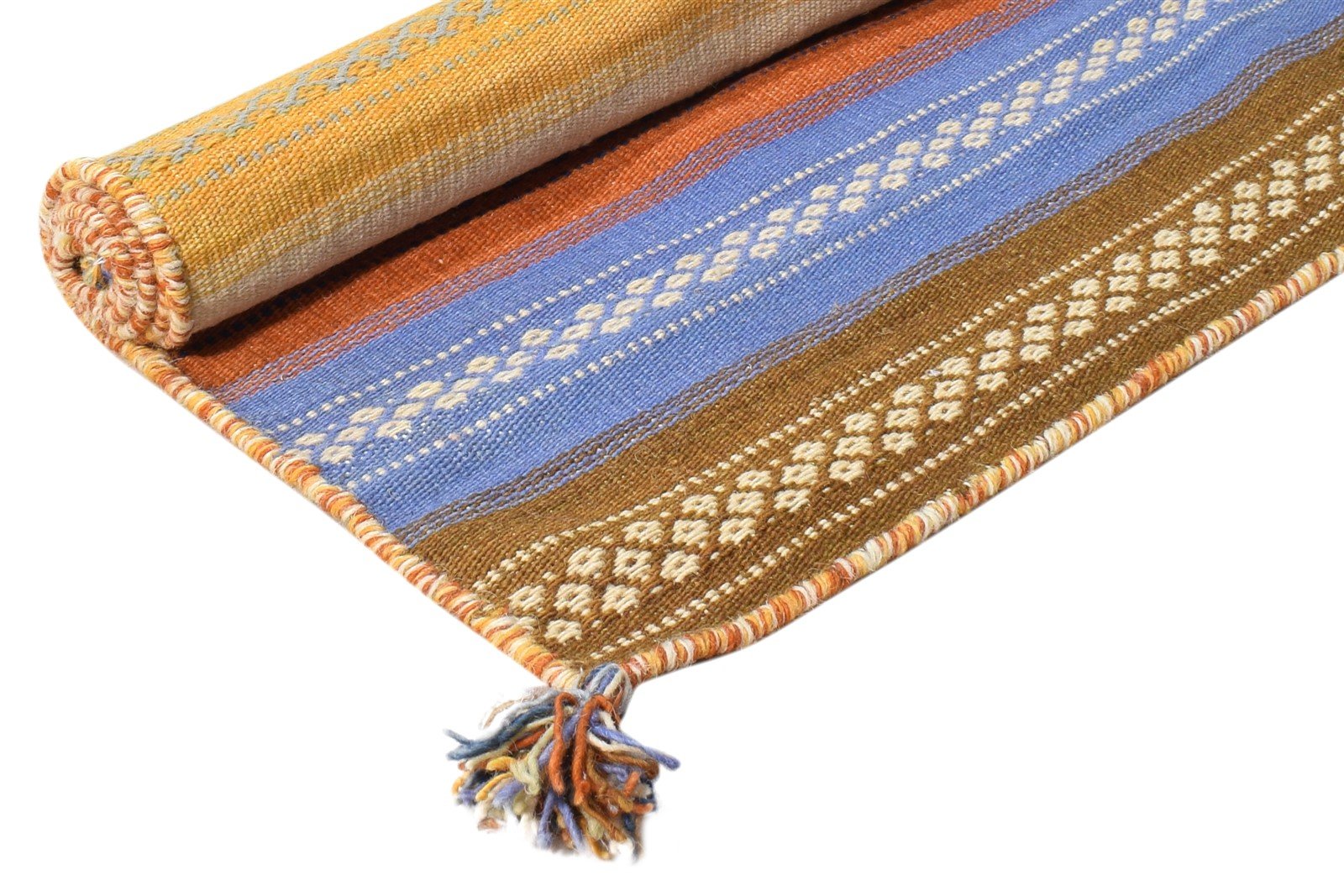 Wool Multi Color Rug 2' X 4' Modern Dhurrie Bohemian Striped Small Carpet Area Rug