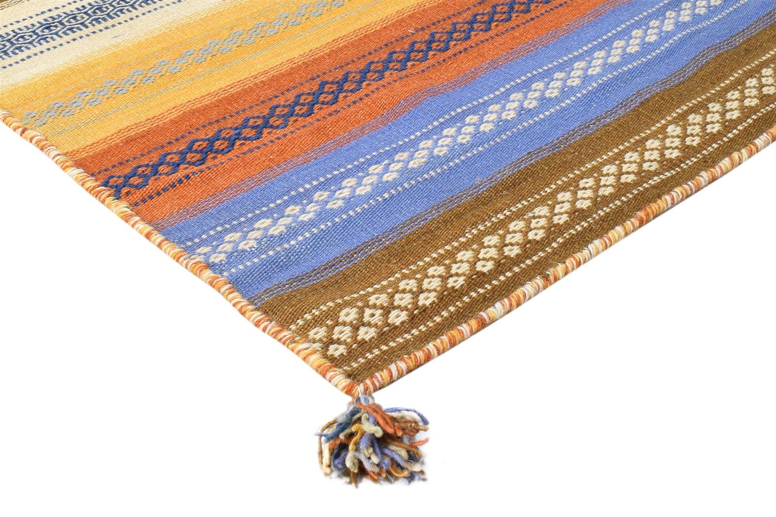 Wool Multi Color Rug 2' X 4' Modern Dhurrie Bohemian Striped Small Carpet Area Rug