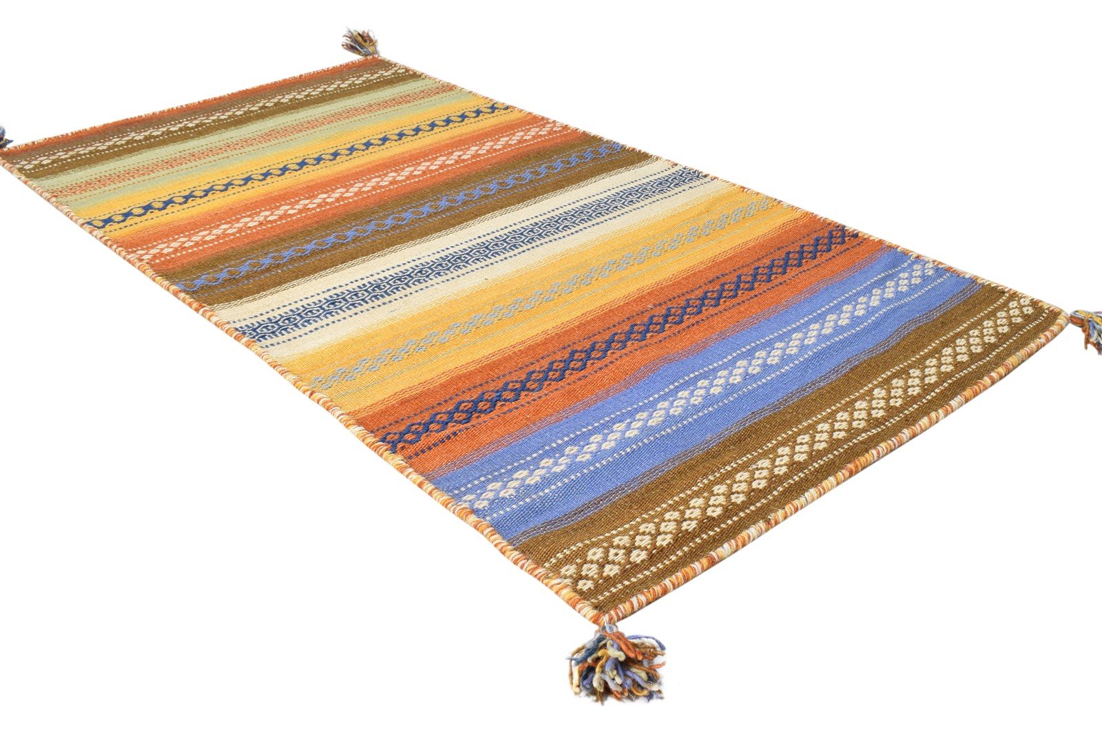 Wool Multi Color Rug 2' X 4' Modern Dhurrie Bohemian Striped Small Carpet Area Rug