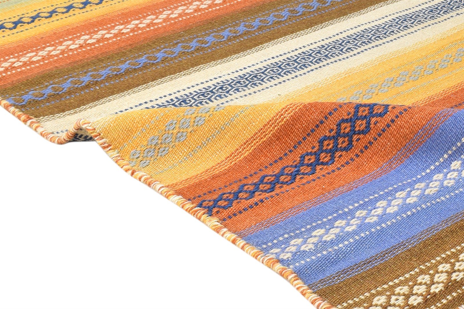 Wool Multi Color Rug 2' X 4' Modern Dhurrie Bohemian Striped Small Carpet Area Rug