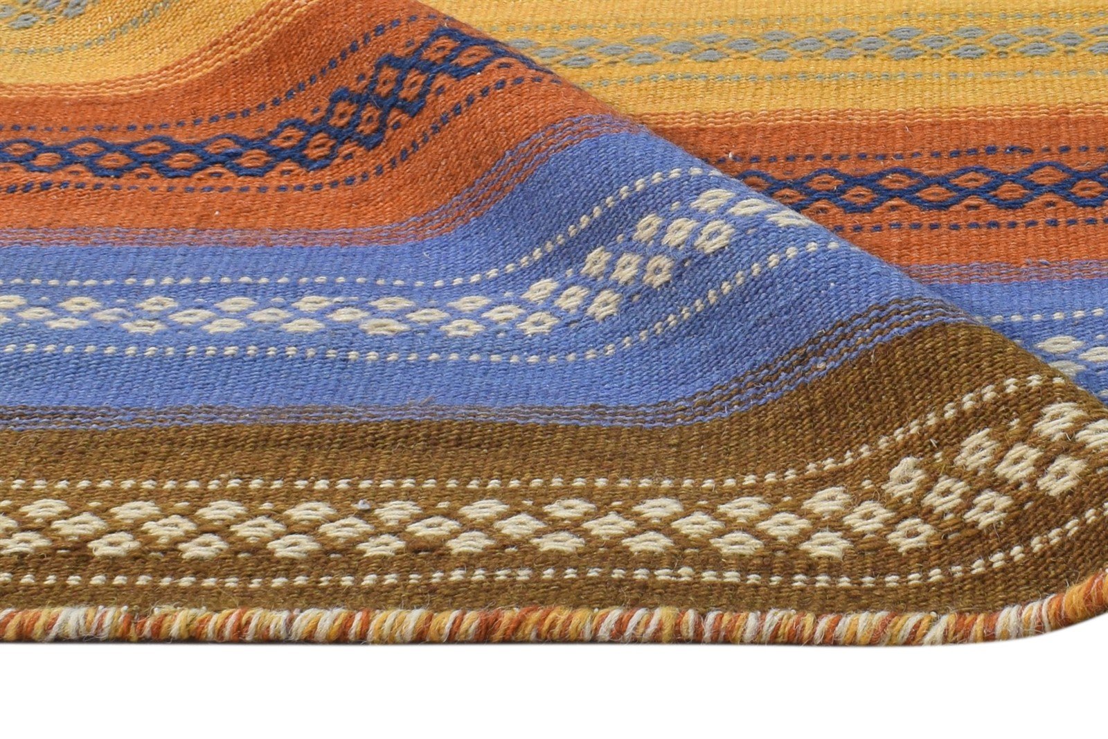 Wool Multi Color Rug 2' X 4' Modern Dhurrie Bohemian Striped Small Carpet Area Rug