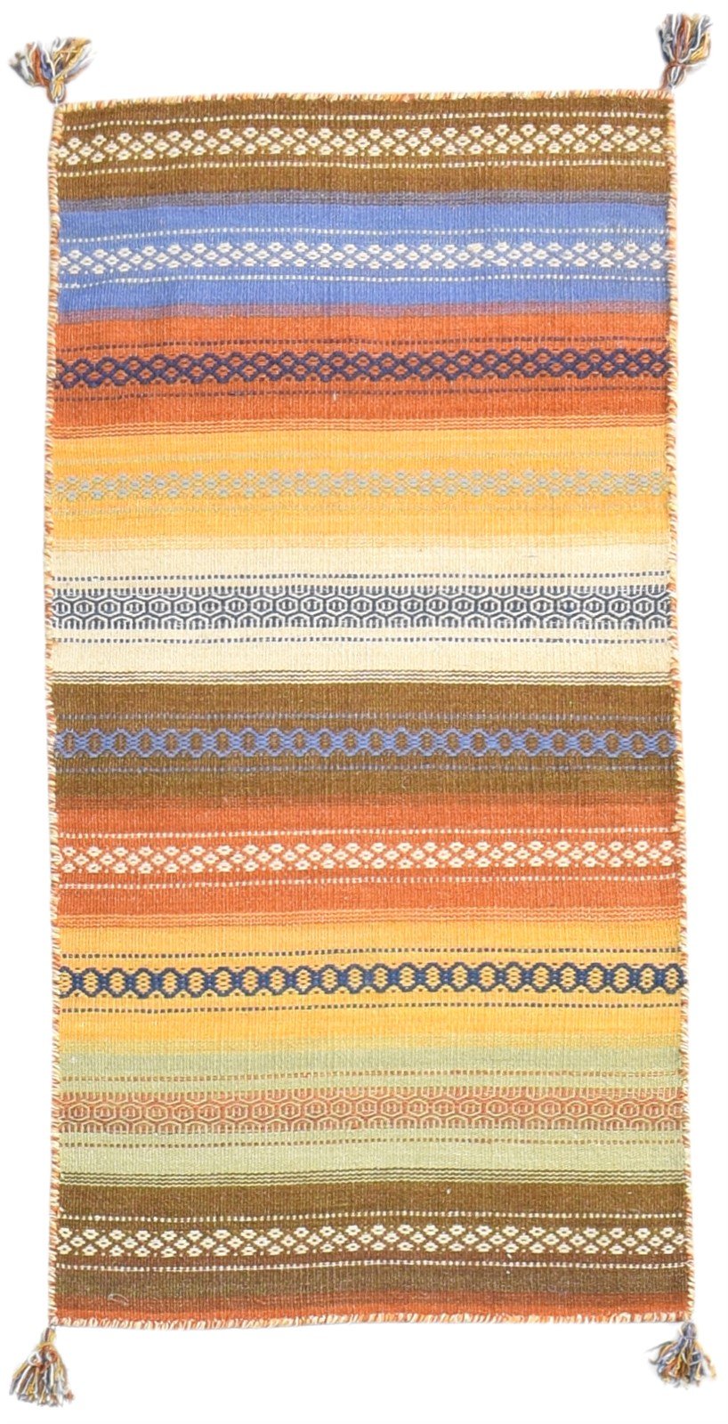 Wool Multi Color Rug 2' X 4' Modern Dhurrie Bohemian Striped Small Carpet Area Rug