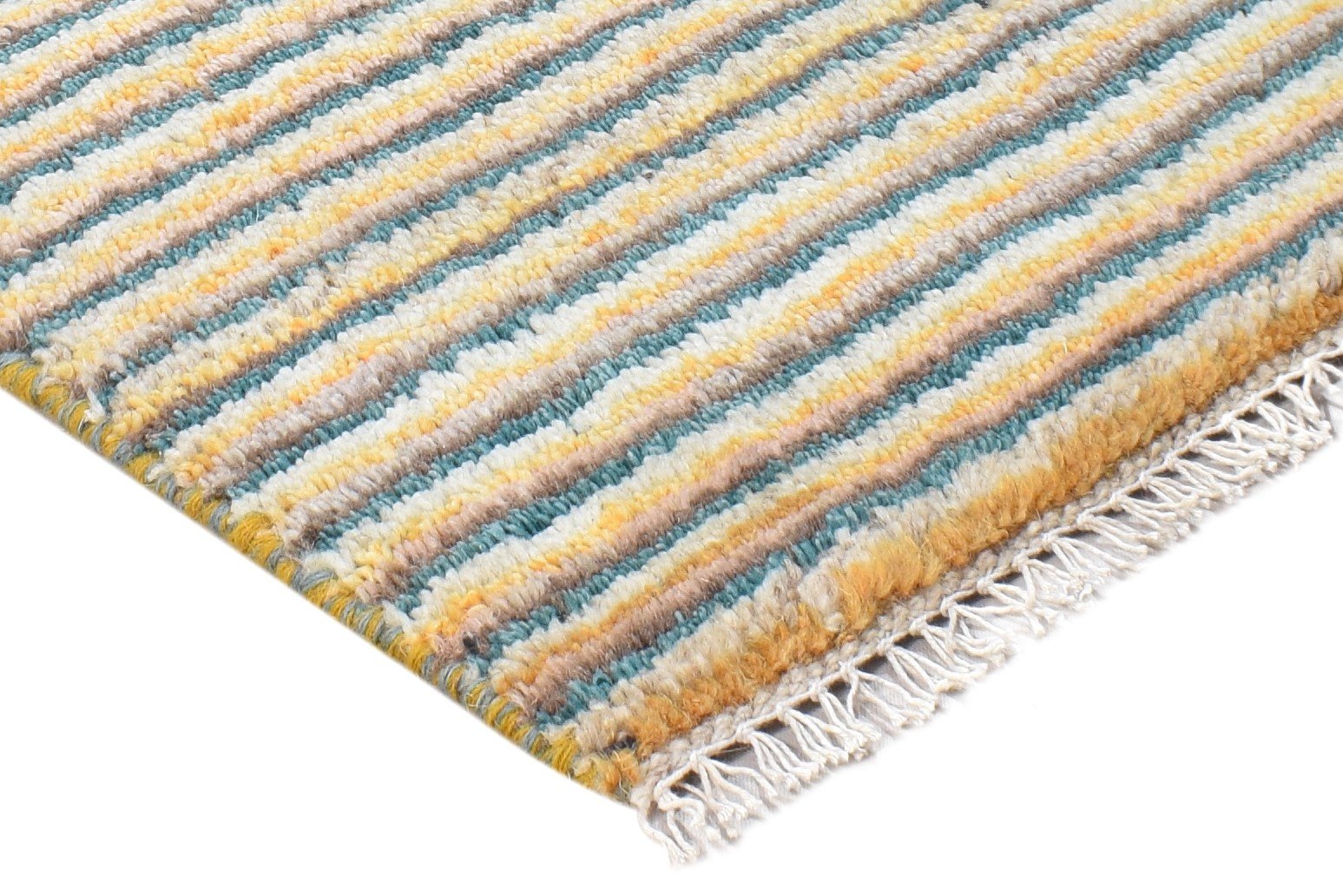 Hand Knotted Beige Wool Rug 1' X 2' Southwestern Gabbeh Striped Small Carpet Area Rug