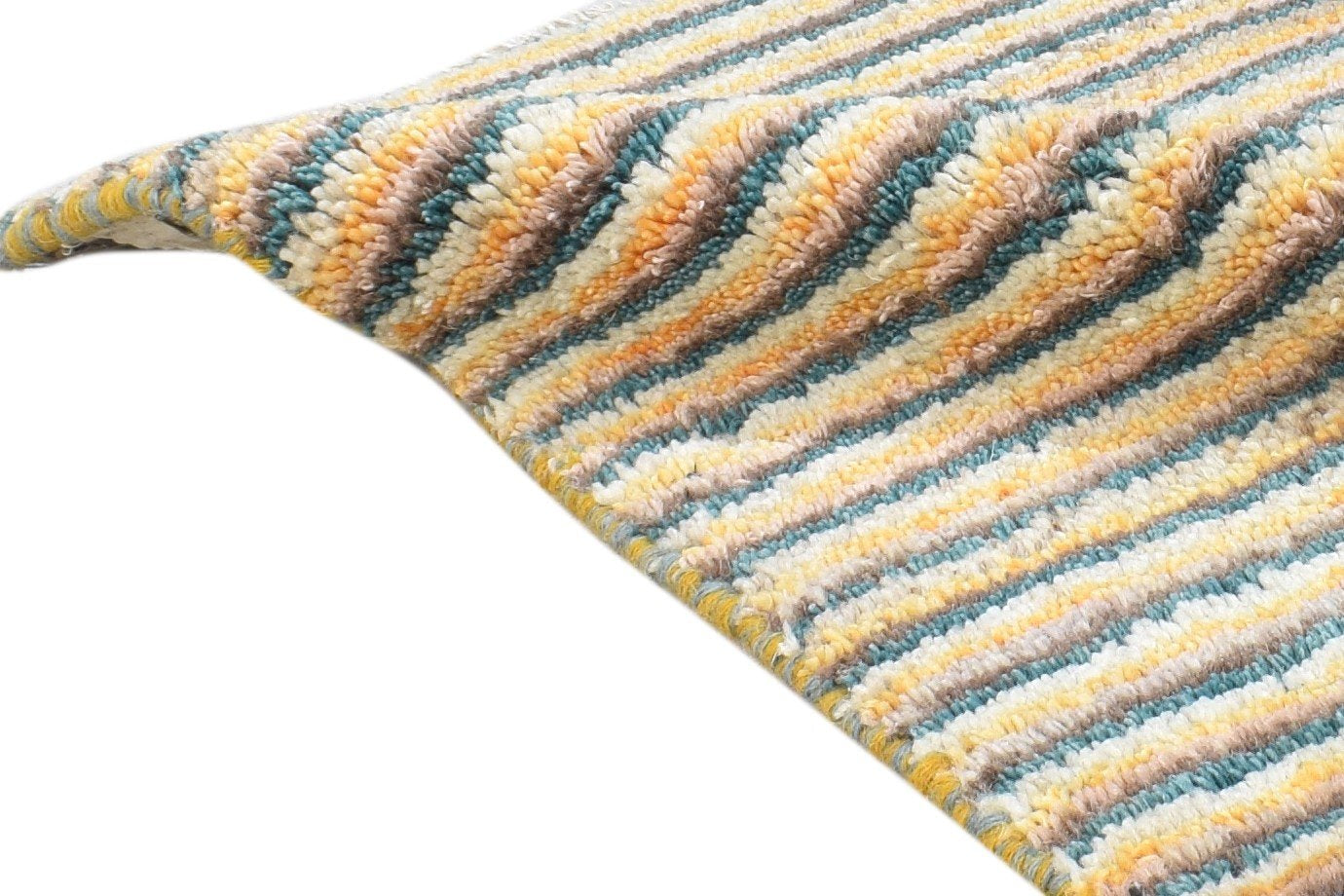 Hand Knotted Beige Wool Rug 1' X 2' Southwestern Gabbeh Striped Small Carpet Area Rug