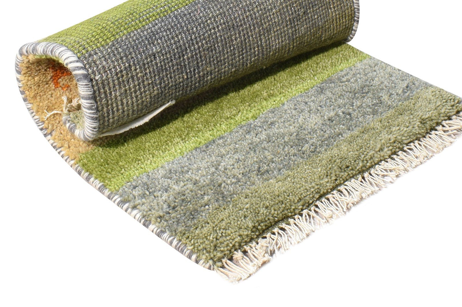 Hand Knotted Green Wool Rug 1' X 2' Southwestern American Tribal Small Carpet Area Rug