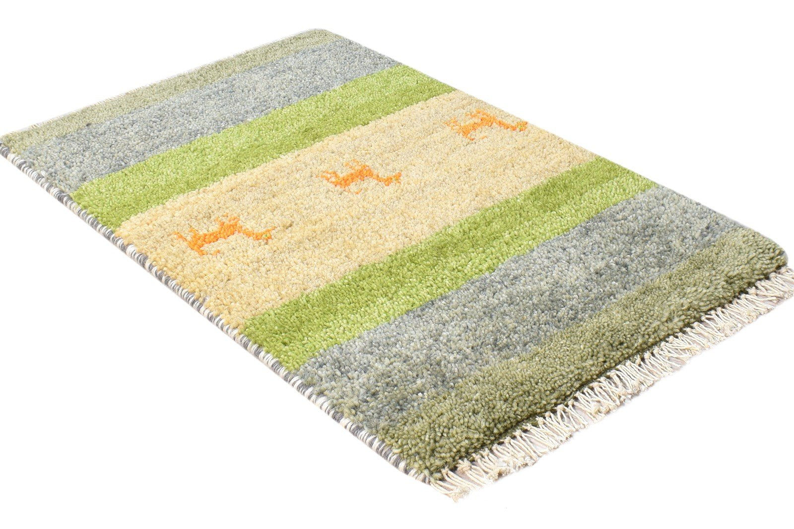 Hand Knotted Green Wool Rug 1' X 2' Southwestern American Tribal Small Carpet Area Rug