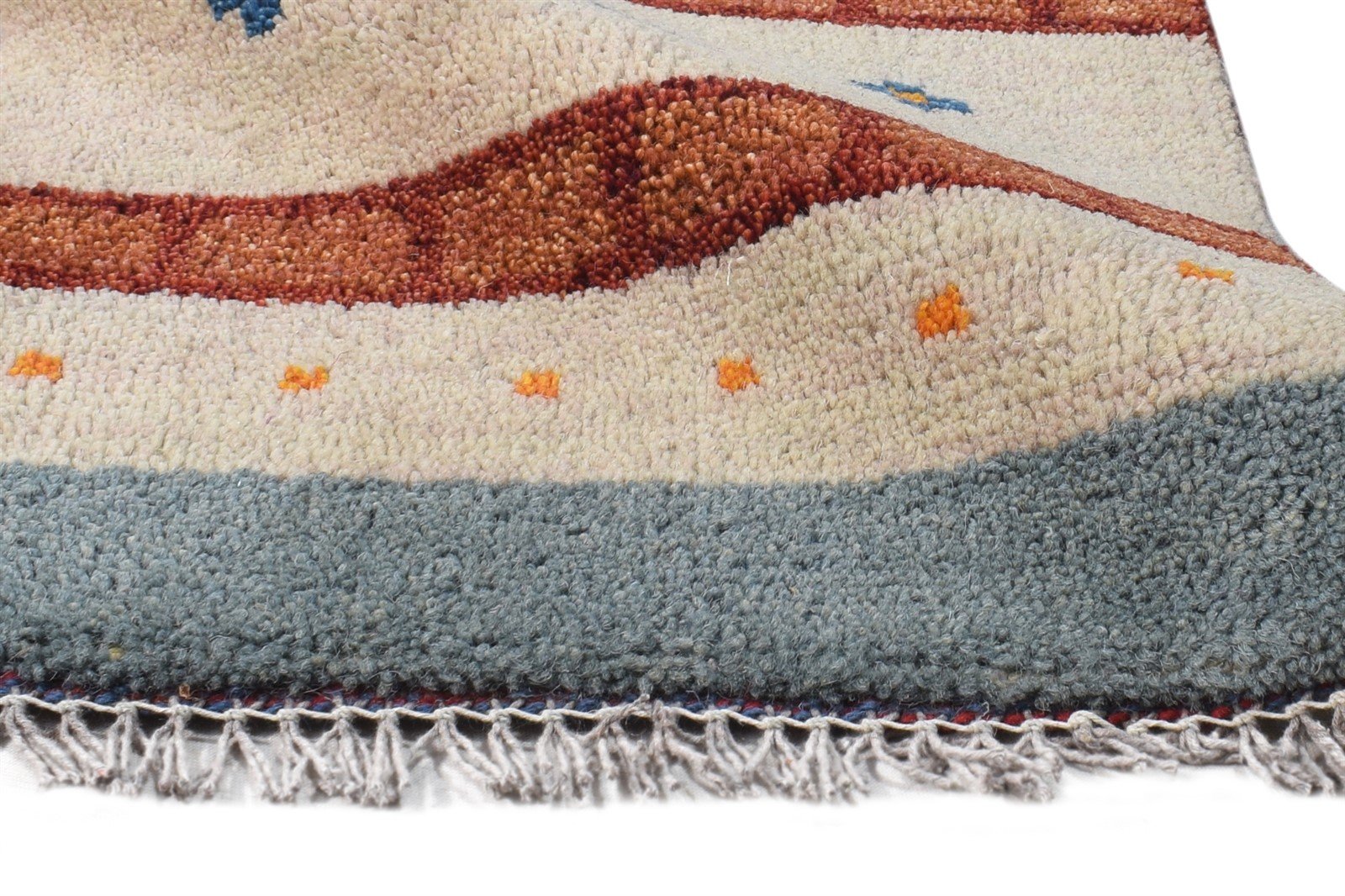 Hand Knotted Beige Wool Rug 1' X 2' Southwestern American Tribal Small Carpet Area Rug