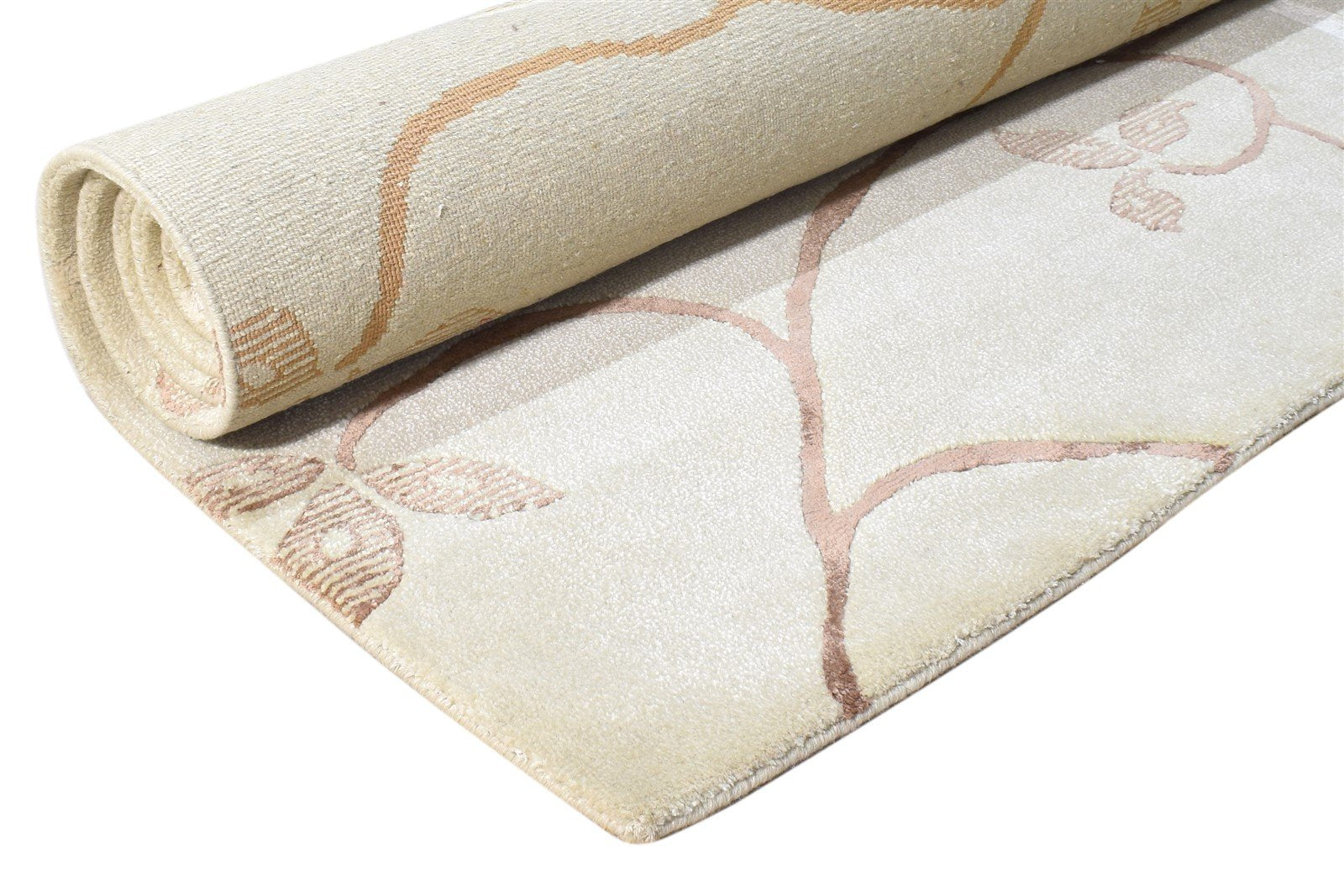 Wool / Silk Cream Rug 6X8 Modern Hand Knotted French Floral Room Size Carpet Area Rug
