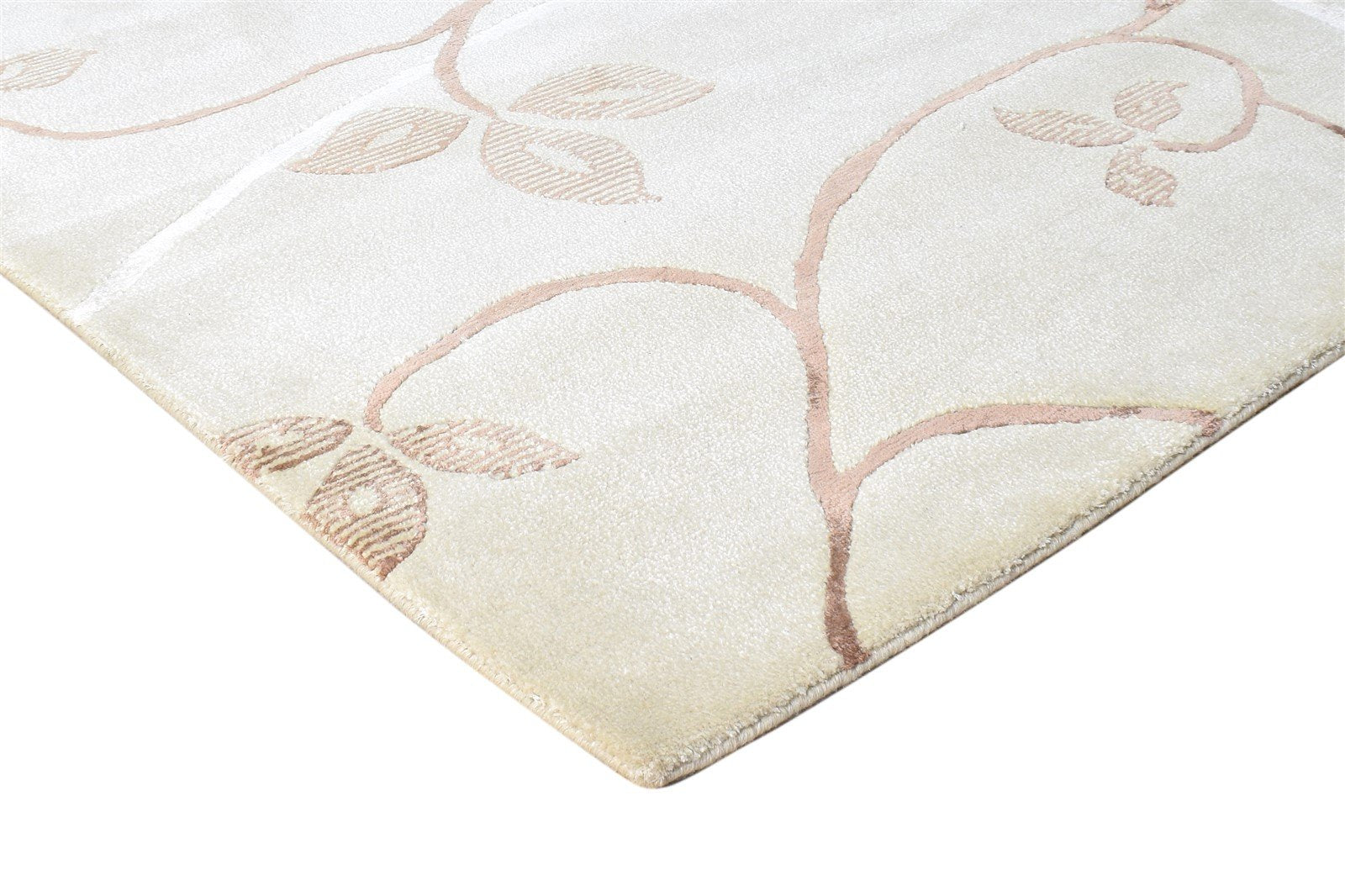 Wool / Silk Cream Rug 6X8 Modern Hand Knotted French Floral Room Size Carpet Area Rug