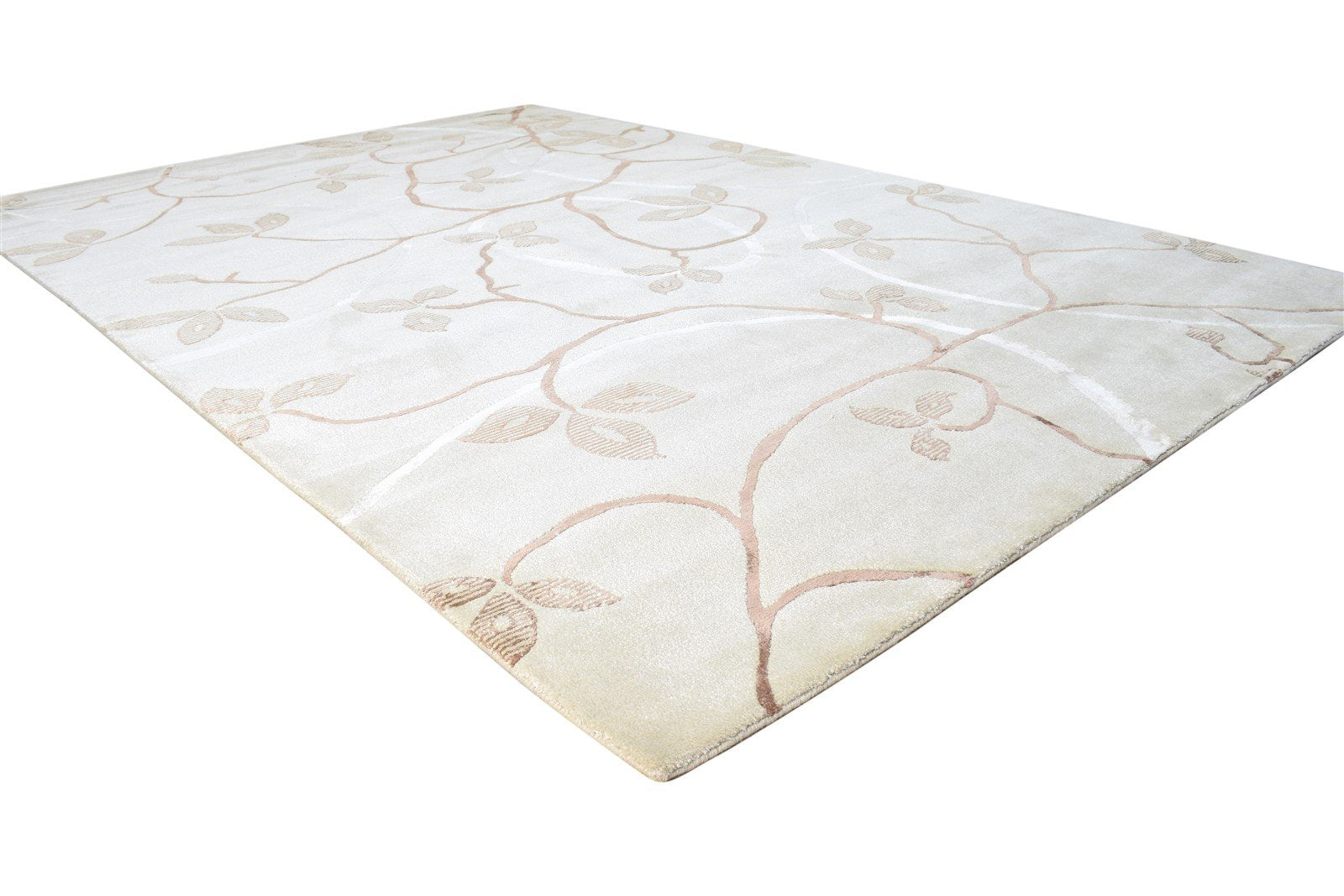 Wool / Silk Cream Rug 6X8 Modern Hand Knotted French Floral Room Size Carpet Area Rug