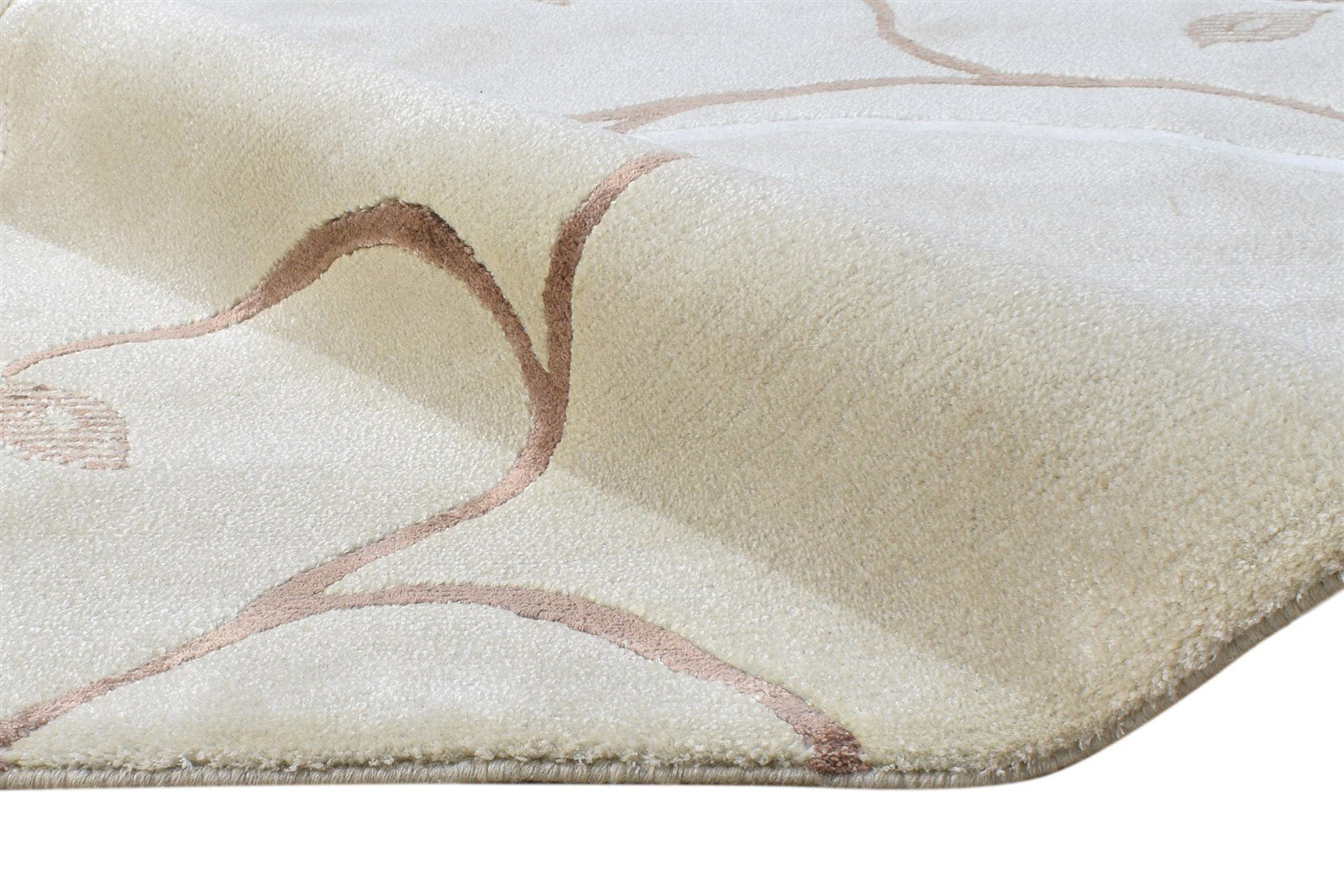 Wool / Silk Cream Rug 6X8 Modern Hand Knotted French Floral Room Size Carpet Area Rug
