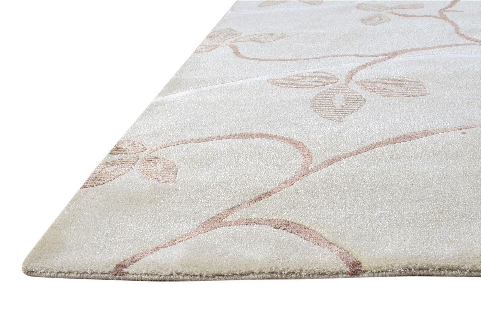 Wool / Silk Cream Rug 6X8 Modern Hand Knotted French Floral Room Size Carpet Area Rug