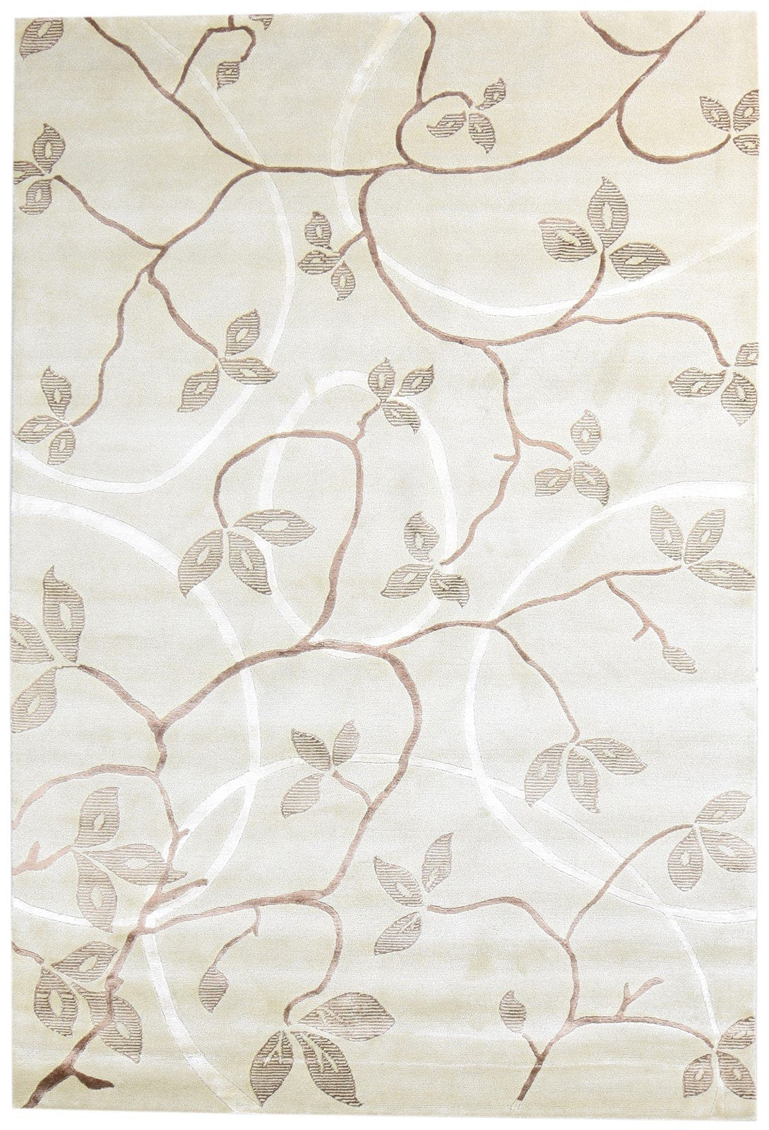 Wool / Silk Cream Rug 6X8 Modern Hand Knotted French Floral Room Size Carpet Area Rug