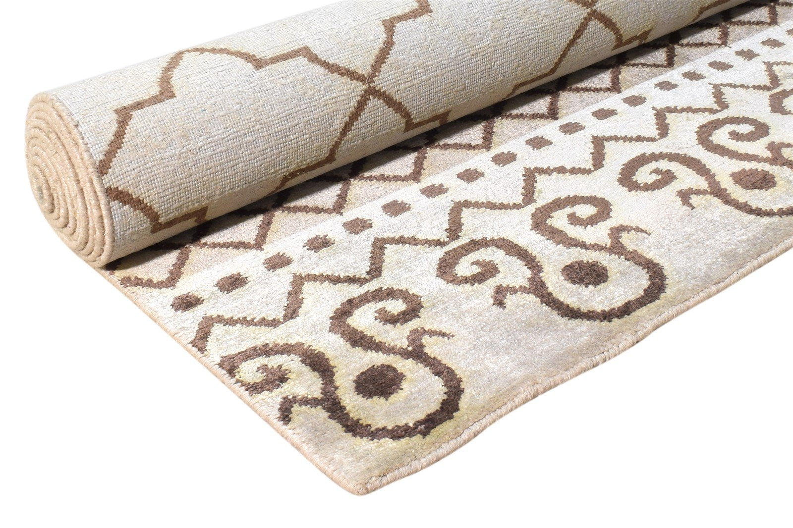 Gloria Hand Knotted Blue Silk Rug 6' X 9' Modern Moroccan Scroll Tile 7865094668437